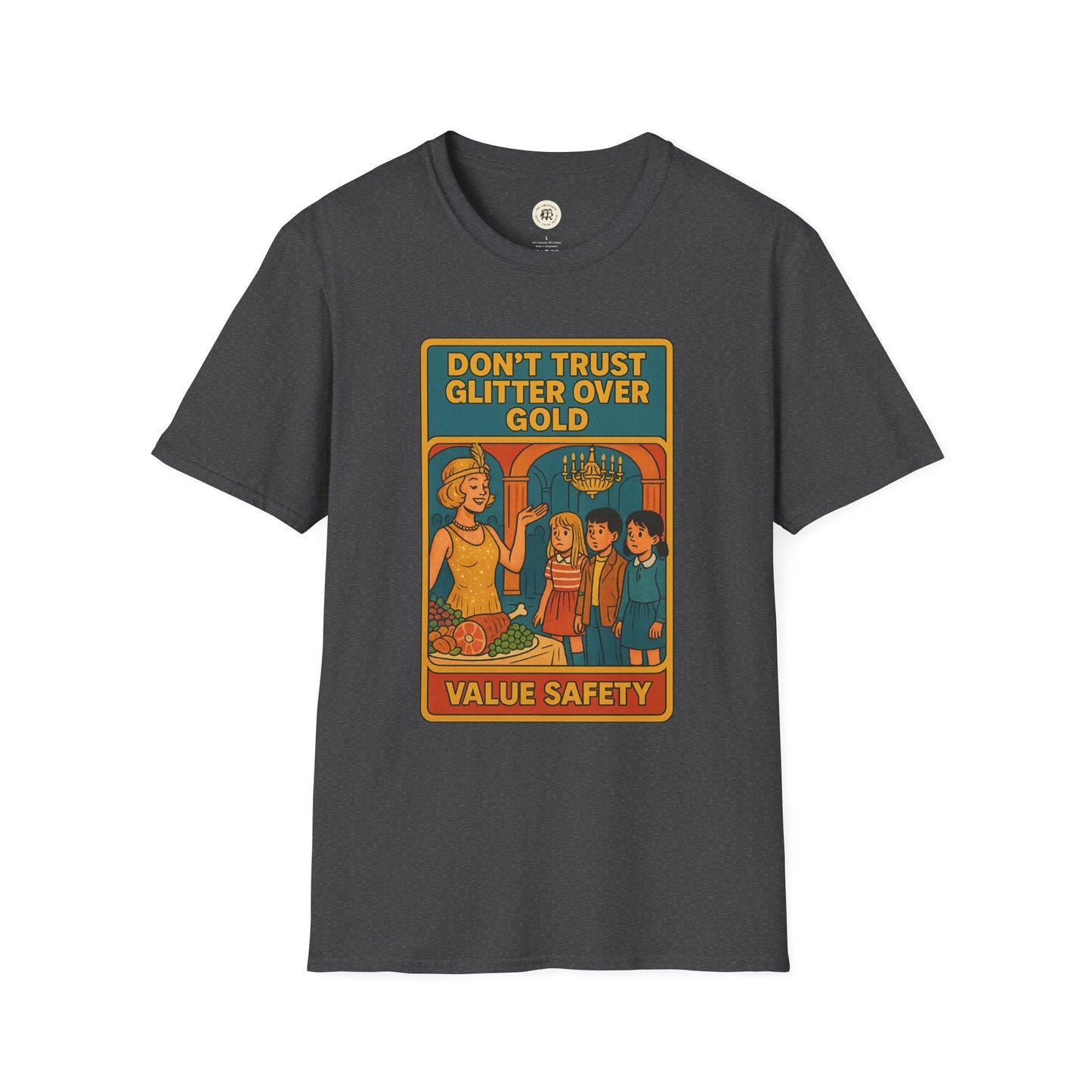 Daisy Buchanan retro tee black t-shirt with vintage style graphic and safety message by Printify