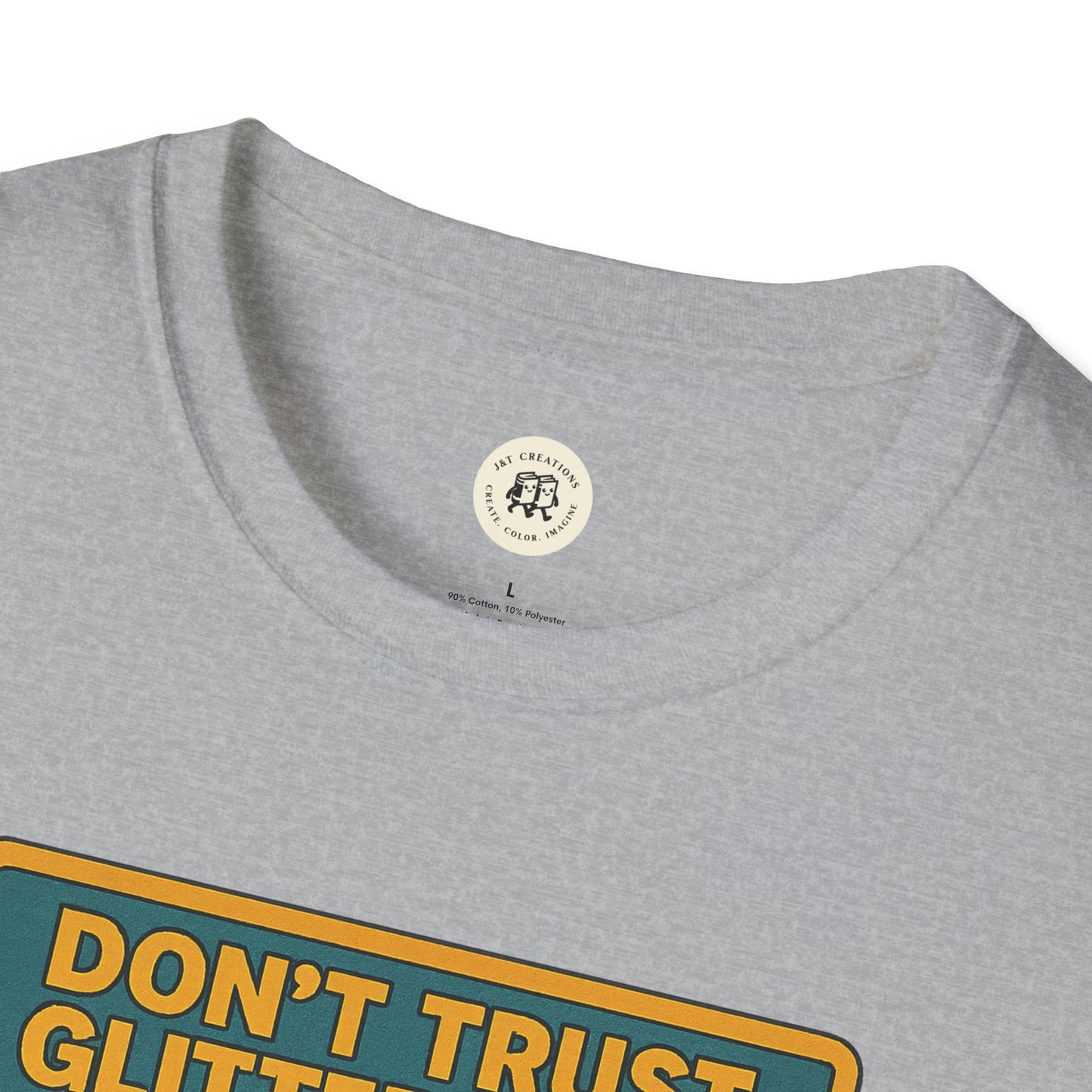 Gray Daisy Buchanan retro tee by Printify with bold yellow and green graphic text design