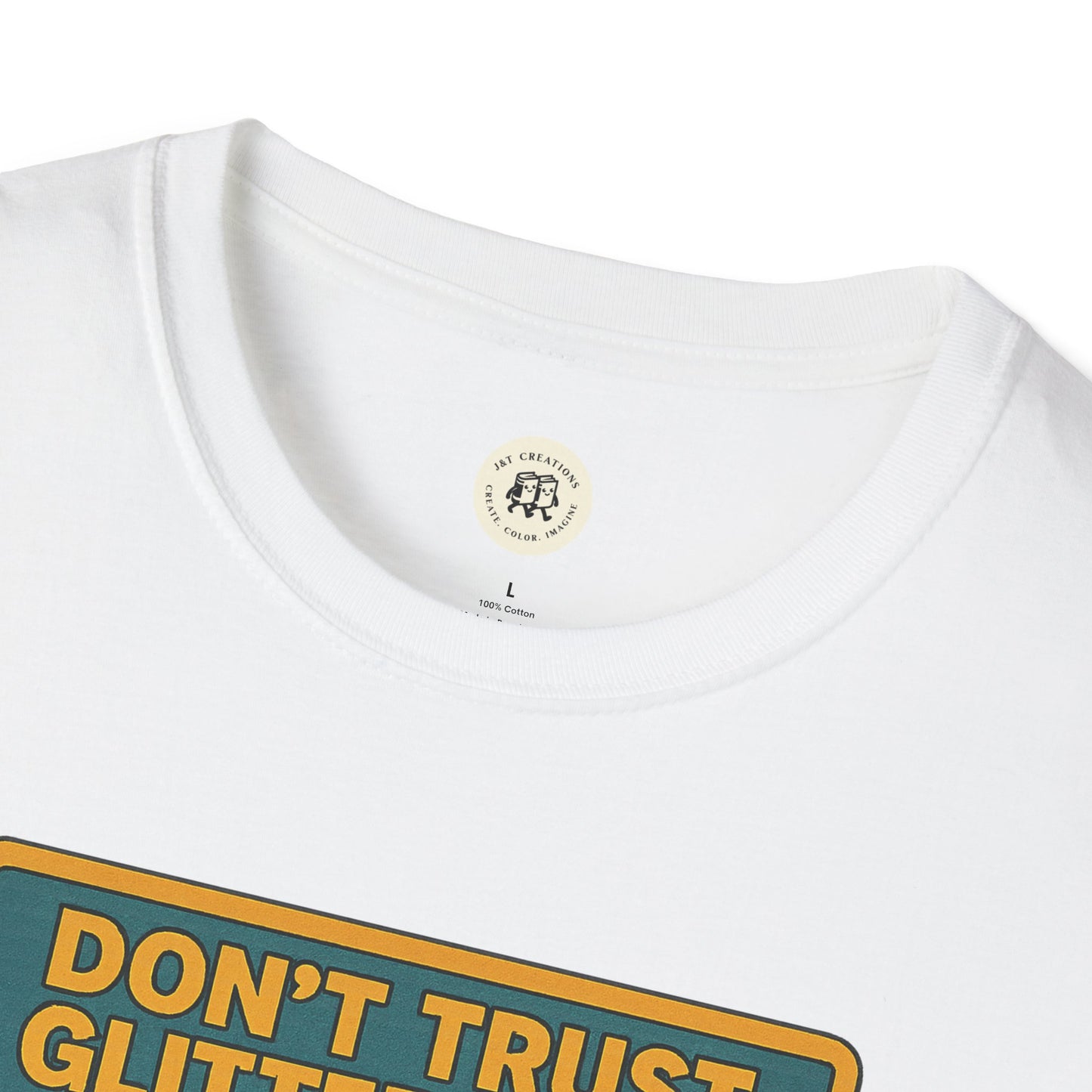 White Daisy Buchanan retro tee by Printify featuring bold graphic text design on soft cotton fabric