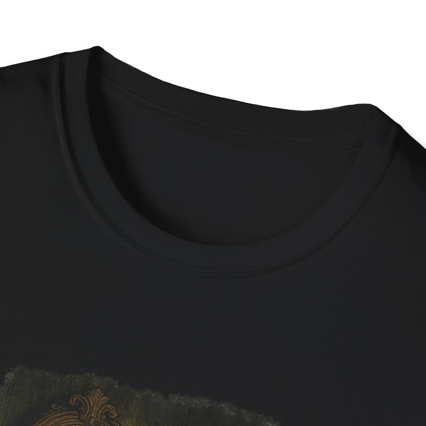 Black Printify Dorian Gray graphic t-shirt with round neckline and detailed artistic design