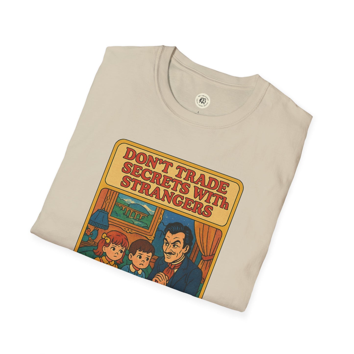 Printify beige Dorian Gray vintage shirt with retro comic style Dont Trade Secrets With Strangers design