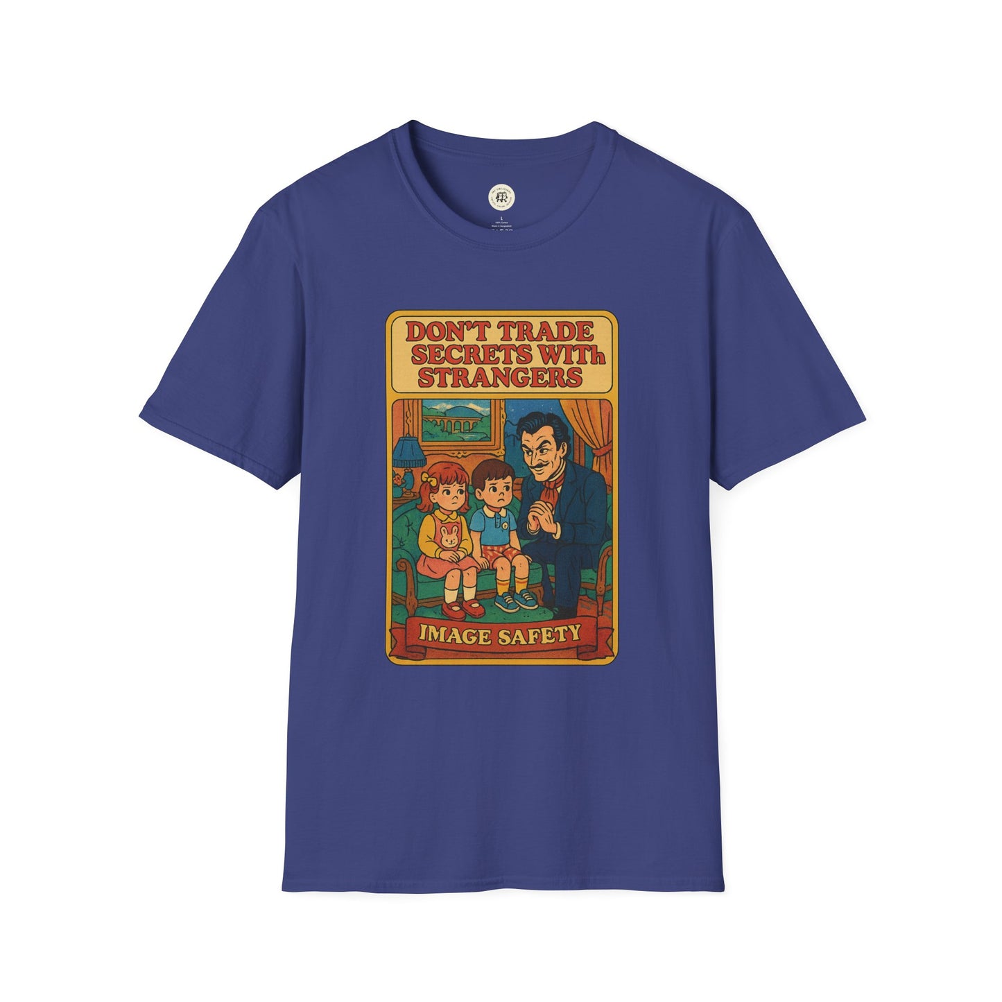 Blue Printify Dorian Gray vintage shirt with retro image safety graphic and kids illustration