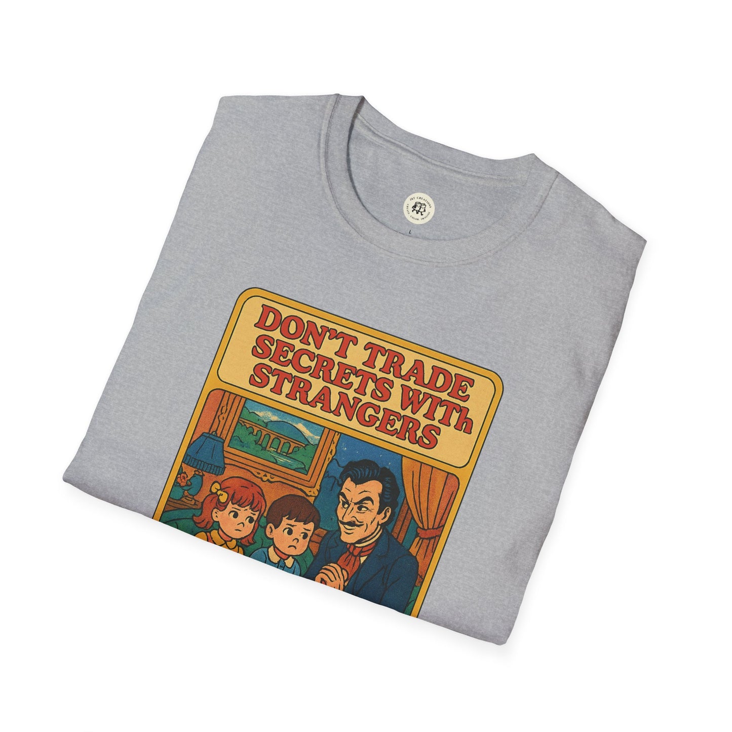 Gray Dorian Gray vintage shirt featuring retro cartoon design with warning text about strangers