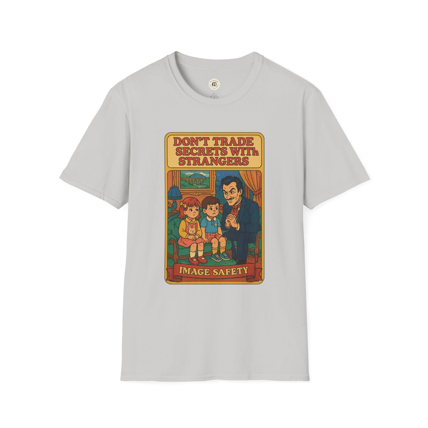 Printify Dorian Gray vintage shirt with vintage style graphic saying Dont Trade Secrets With Strangers