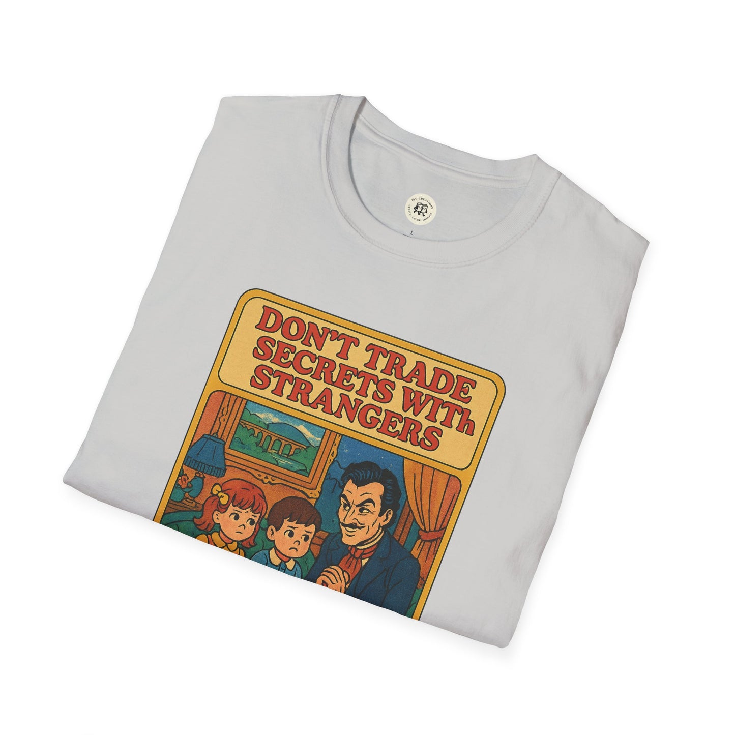 Printify Dorian Gray vintage shirt folded with retro cartoon graphic and donβt trade secrets design