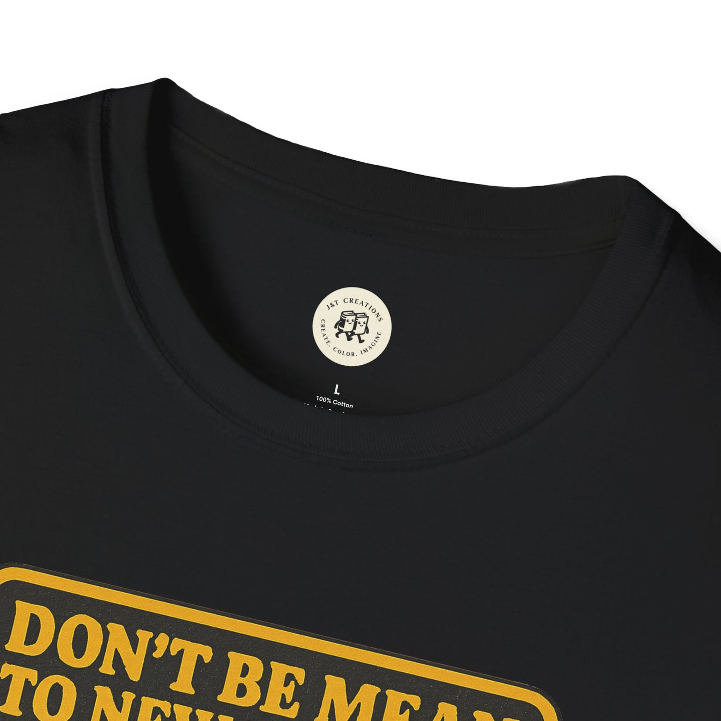 Black Printify Ebenezer Scrooge empathy t-shirt with yellow text design and round neckline