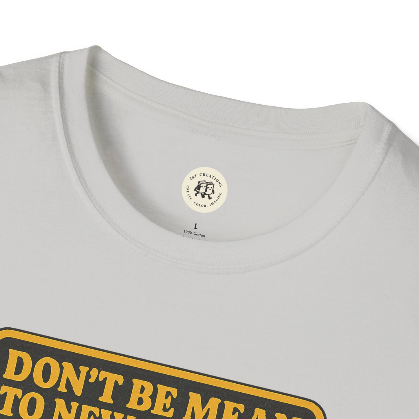 White Printify T-Shirt featuring Ebenezer Scrooge empathy t-shirt design with bold yellow text