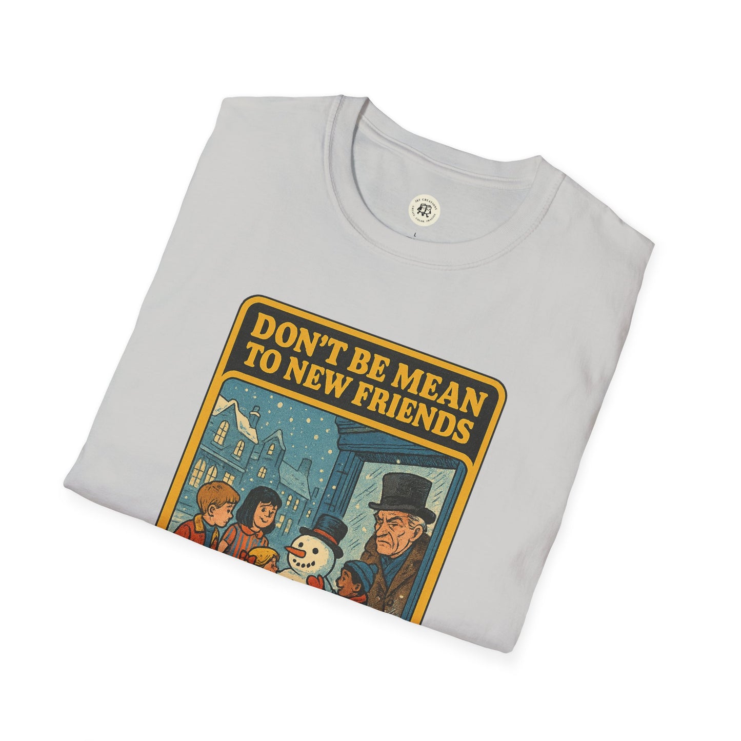 Printify Ebenezer Scrooge empathy t-shirt with vintage Christmas design and message about kindness