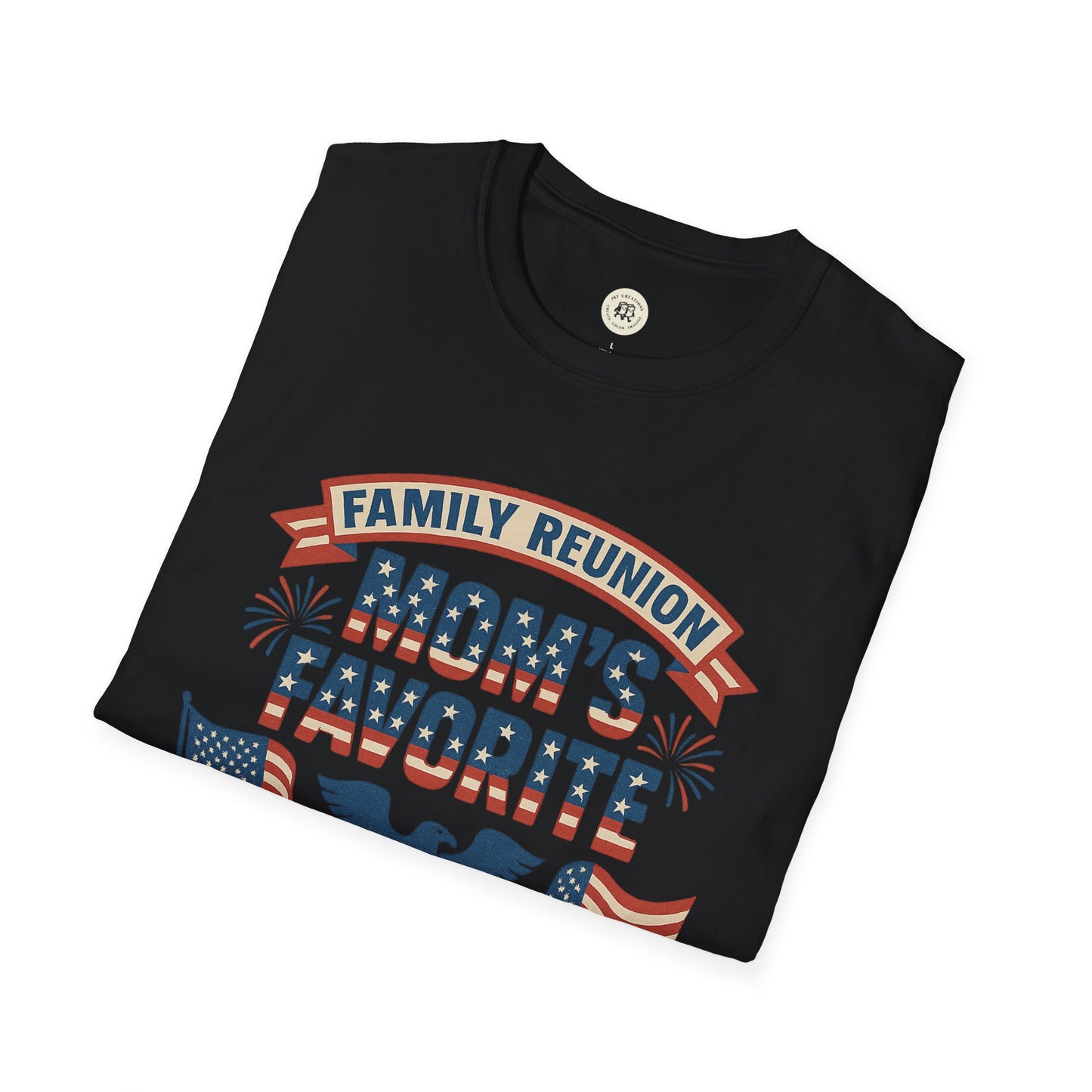 Black family reunion t shirt with Mom's favorite patriotic design and fireworks print