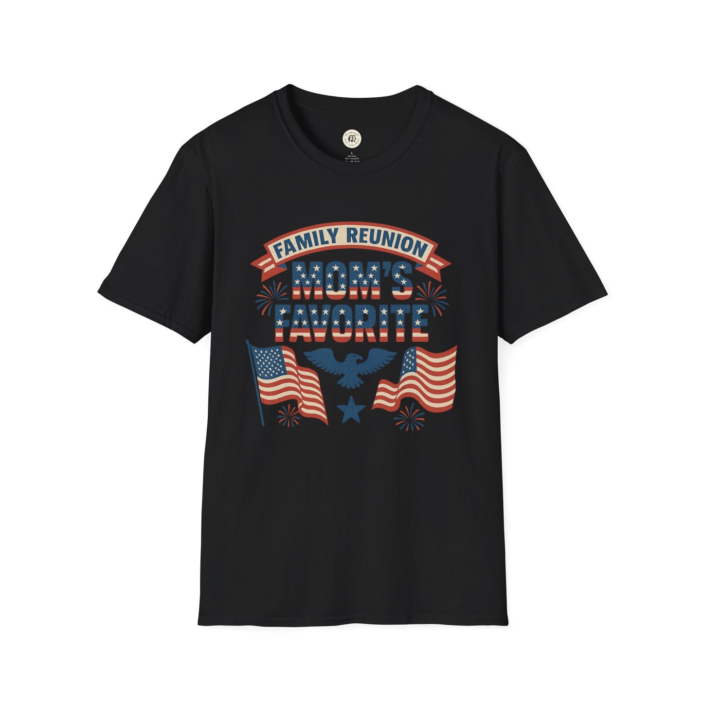 Black family reunion t shirt with Mom's Favorite design featuring American flags and eagle graphic