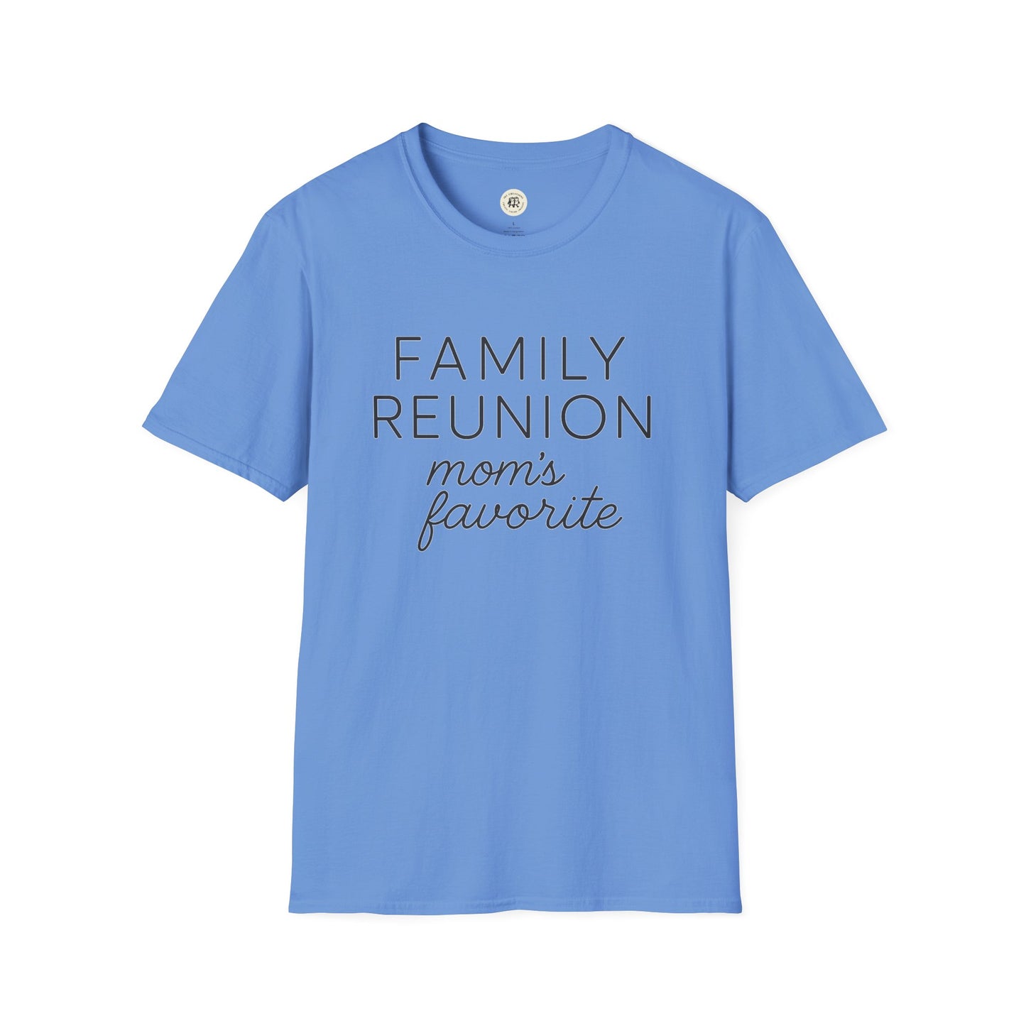 Light blue family reunion t-shirt for mom with moms favorite printed text by Printify