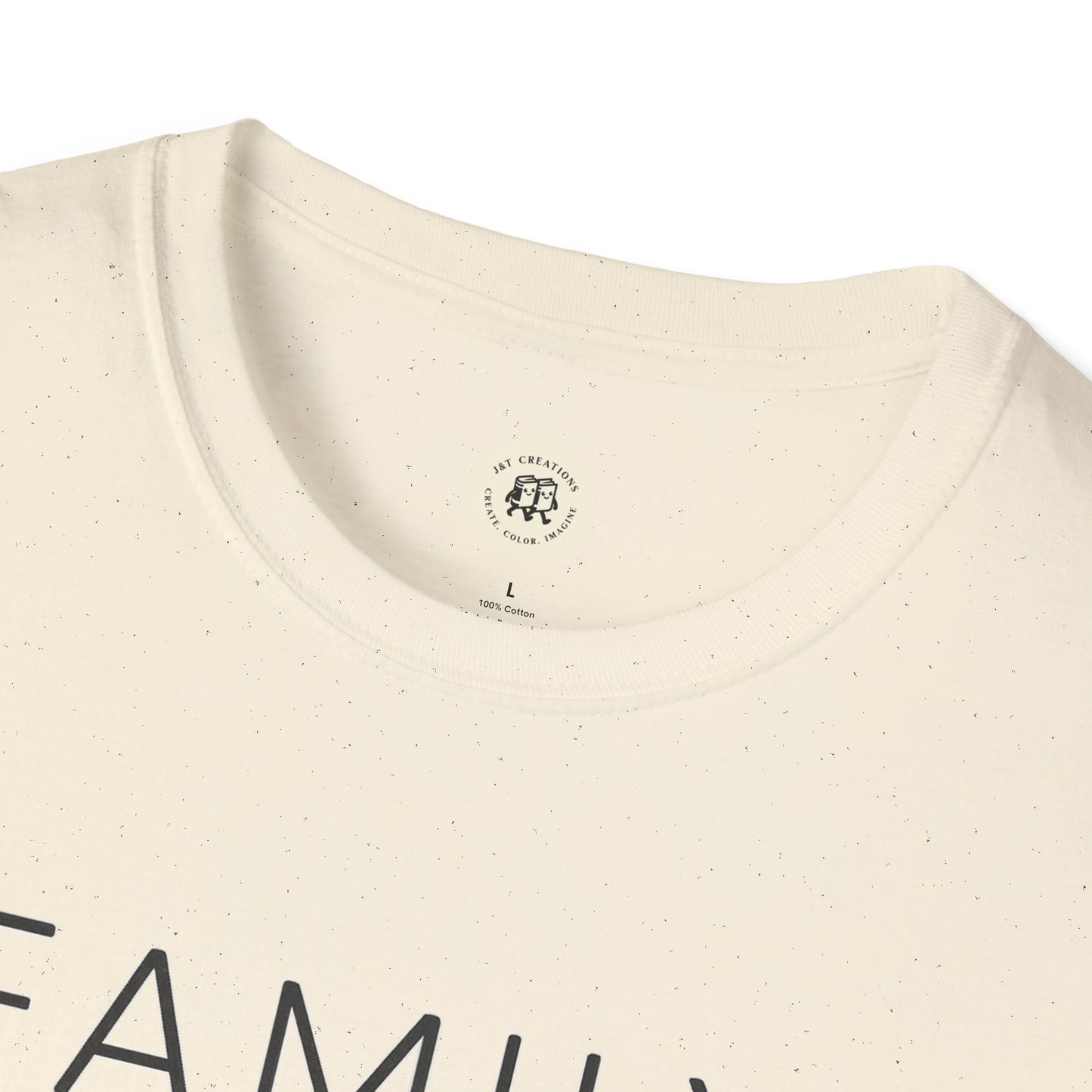 Close-up of a cream-colored family reunion t-shirt for mom from Printify with a round neckline