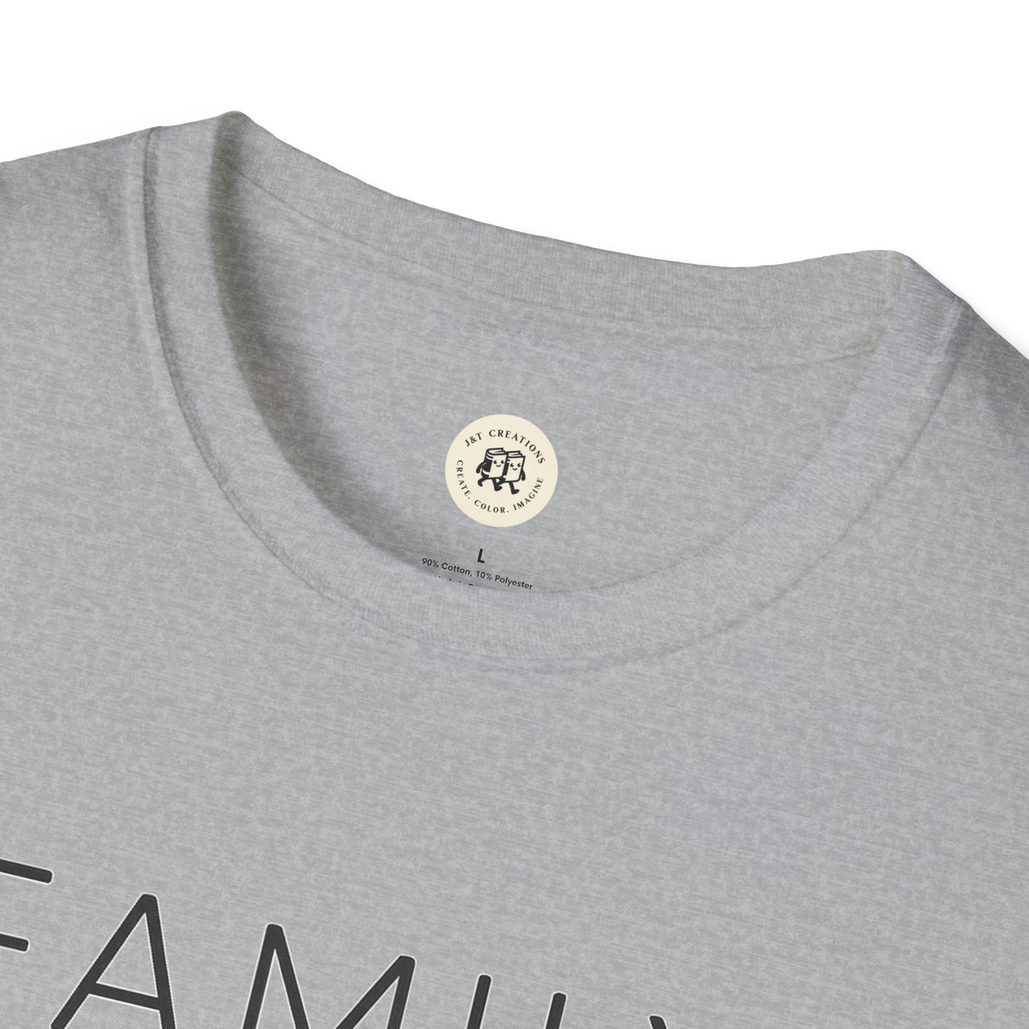 Gray Printify family reunion t-shirt for mom with crew neck and soft fabric close-up