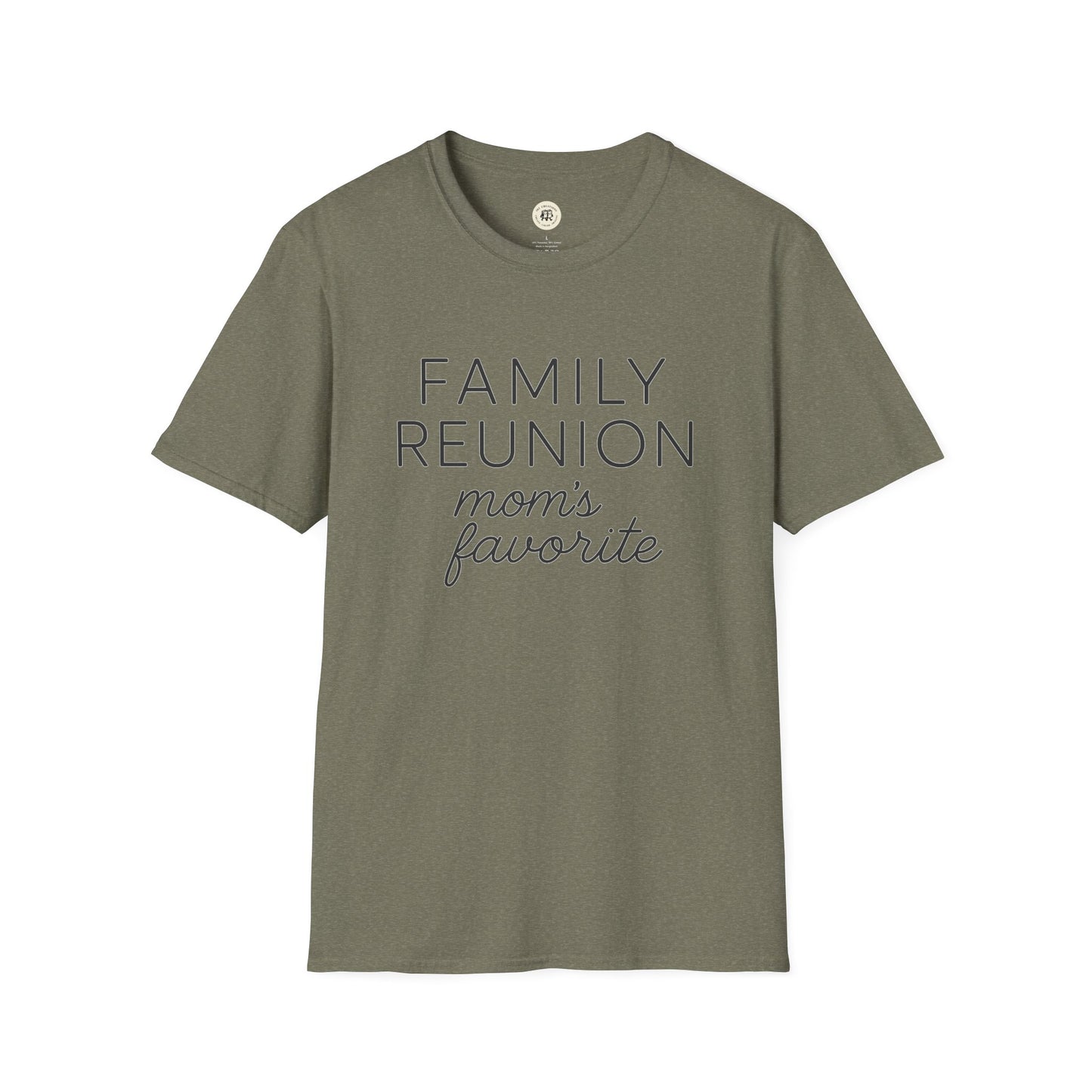 Printify olive green family reunion t-shirt for mom with moms favorite printed text