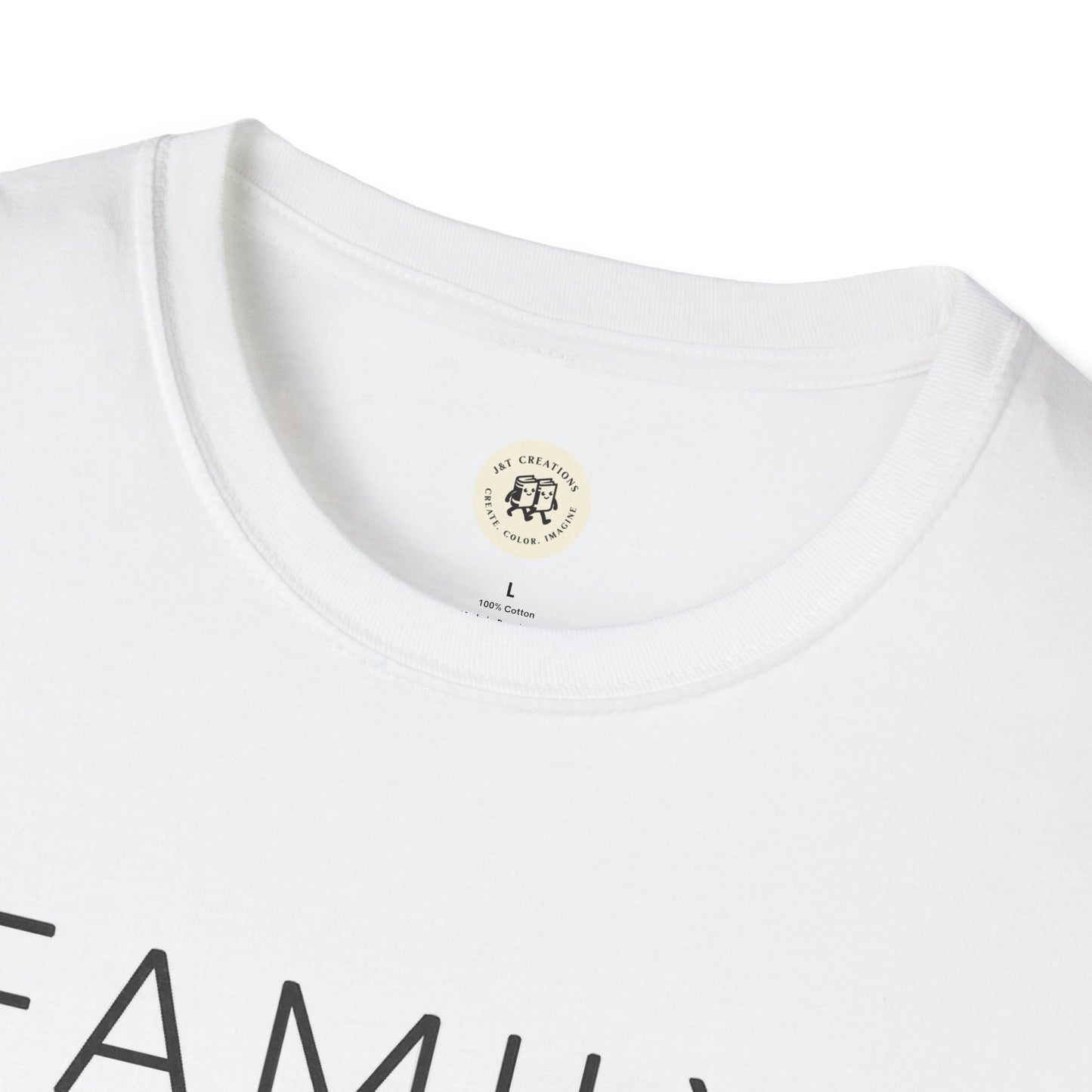 White Printify family reunion t-shirt for mom with black text and crew neckline