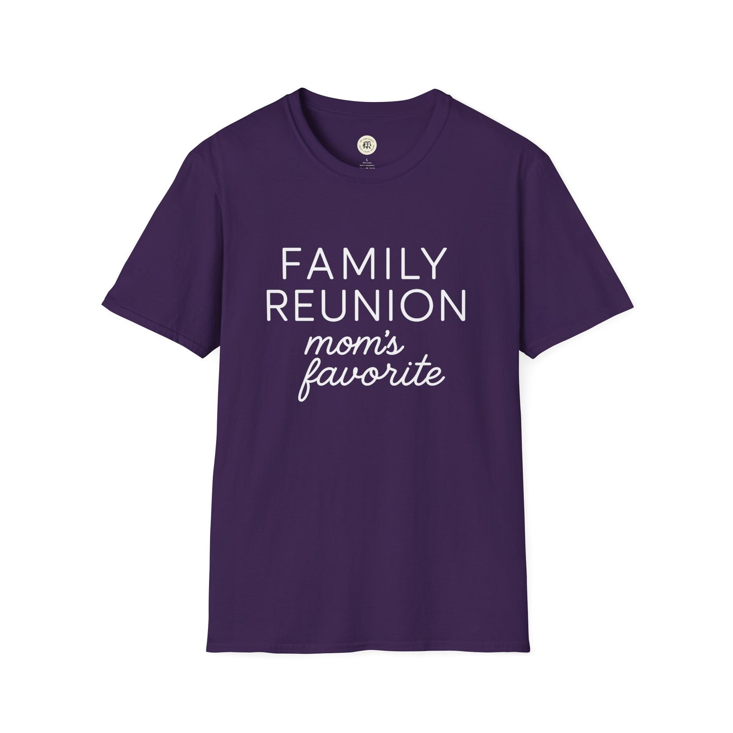 Purple family reunion t shirt with white text reading family reunion moms favorite