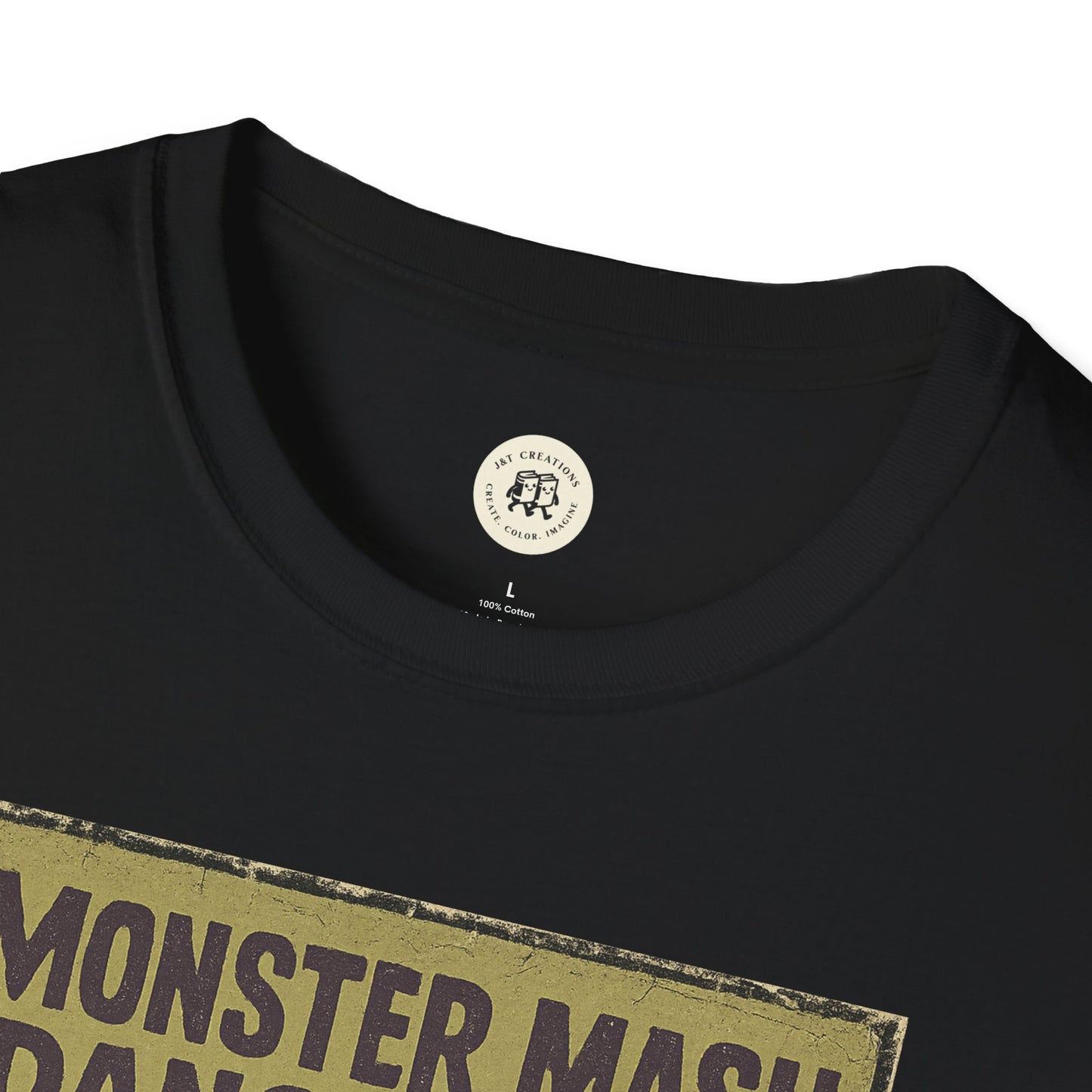 Printify black Vintage Halloween t-shirt with retro Monster Mash design on soft cotton fabric