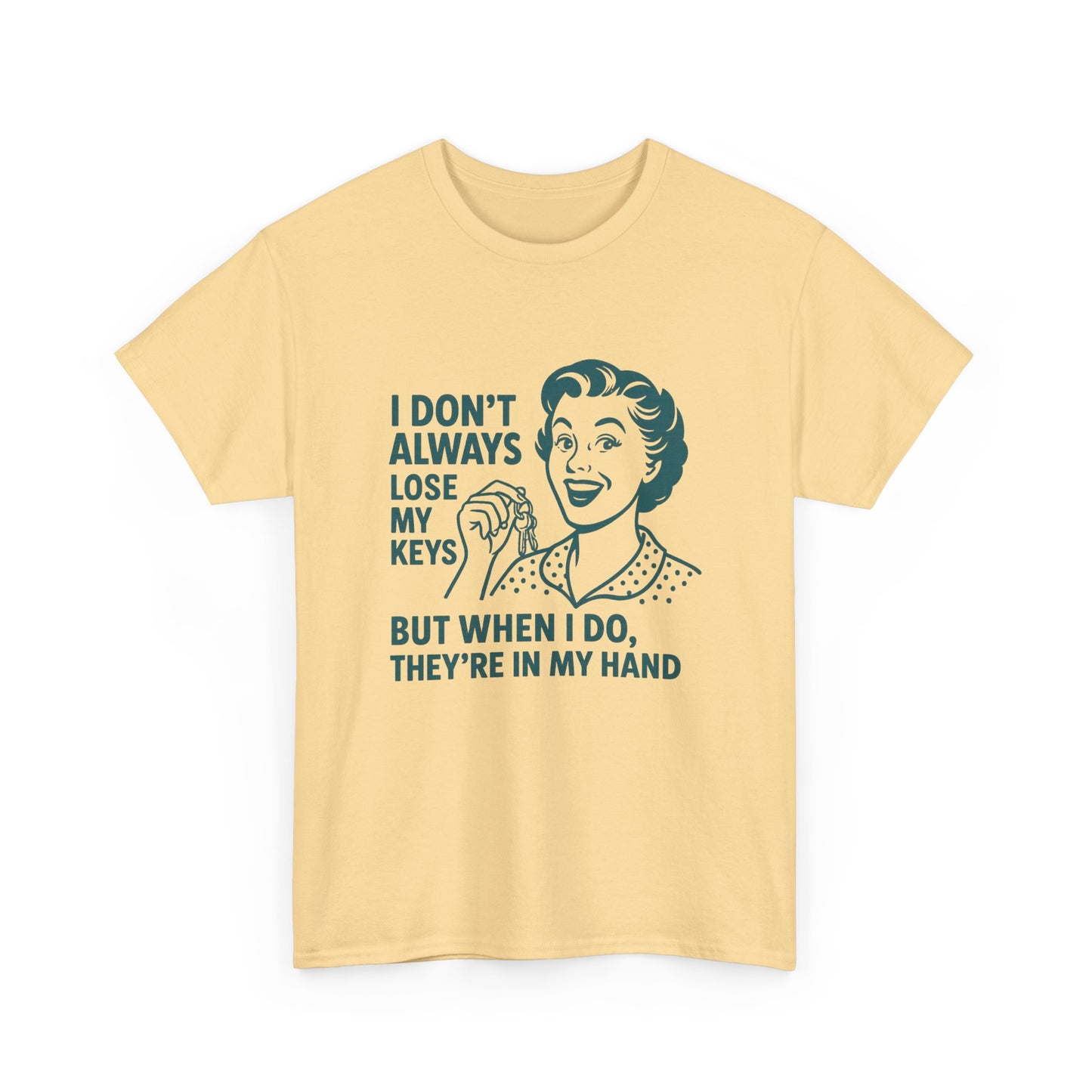 Printify funny key holder t-shirt with retro woman graphic and humorous key loss quote