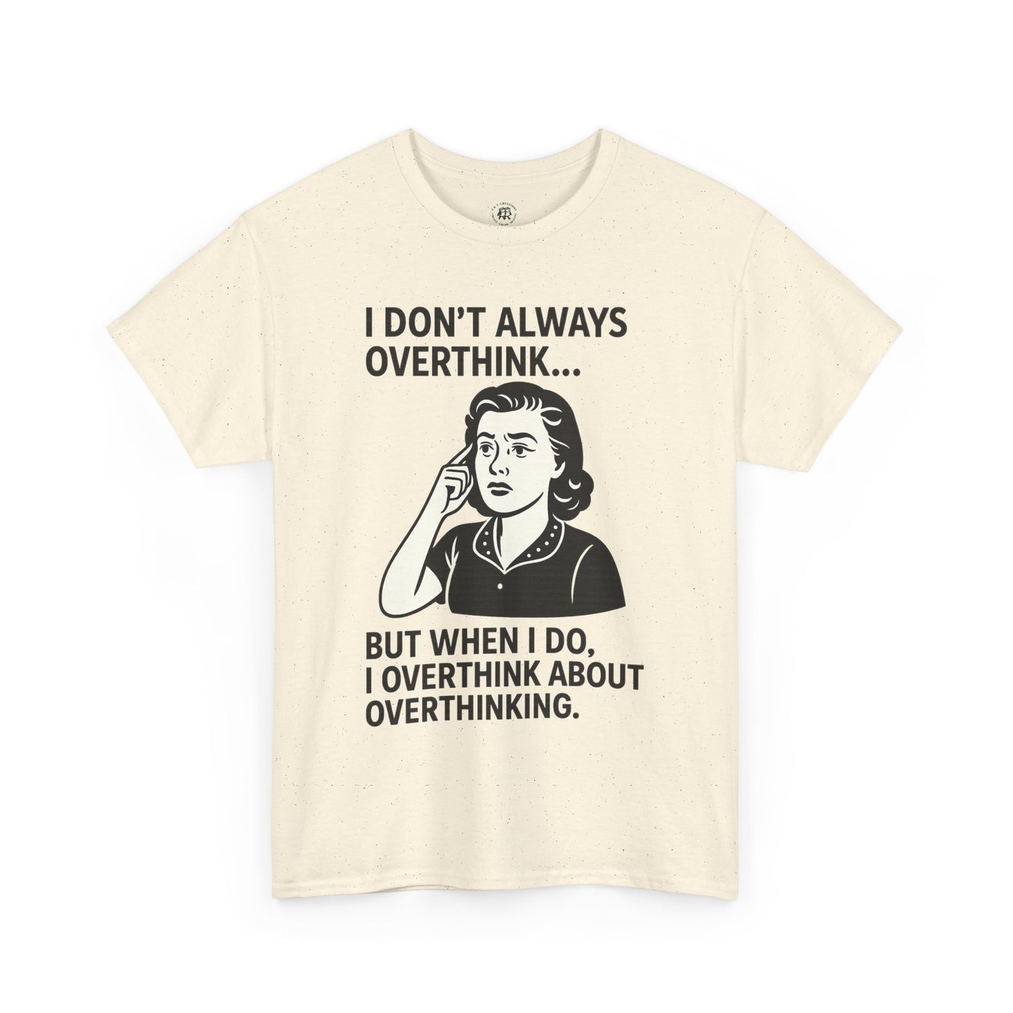 Printify funny overthinking t-shirt with vintage woman graphic and humor text about overthinking