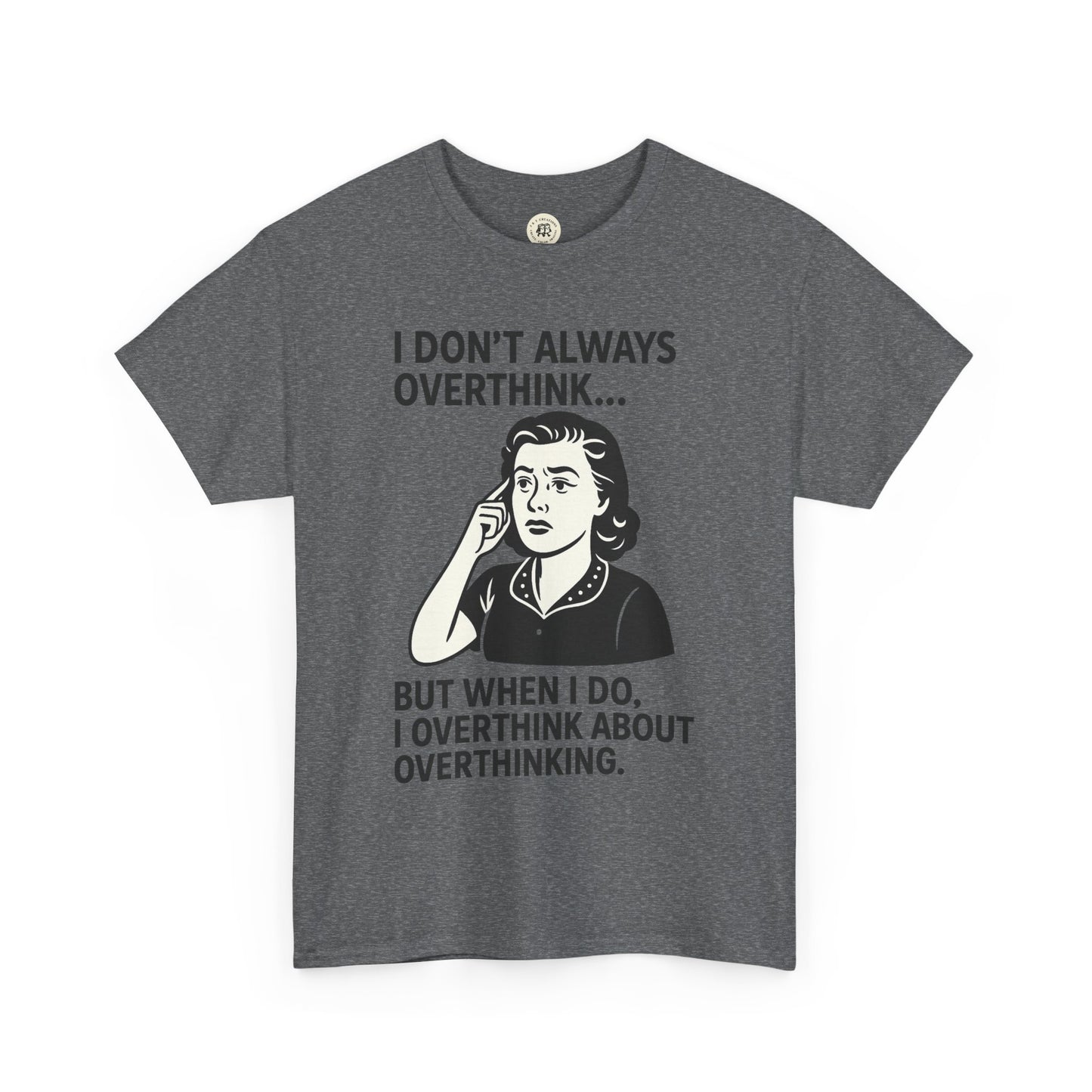 Funny overthinking t-shirt with vintage woman illustration and humorous overthinking text print