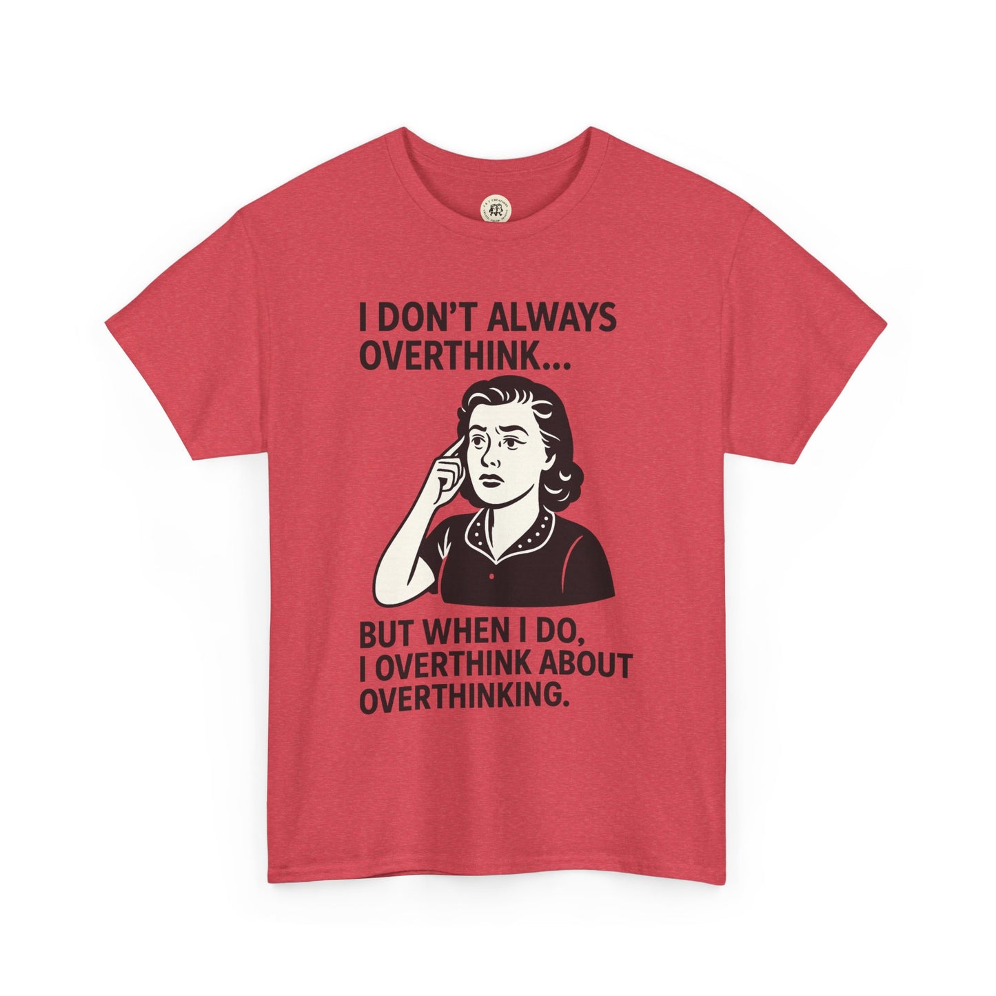 Red funny overthinking t-shirt with a vintage woman graphic and humorous text about overthinking