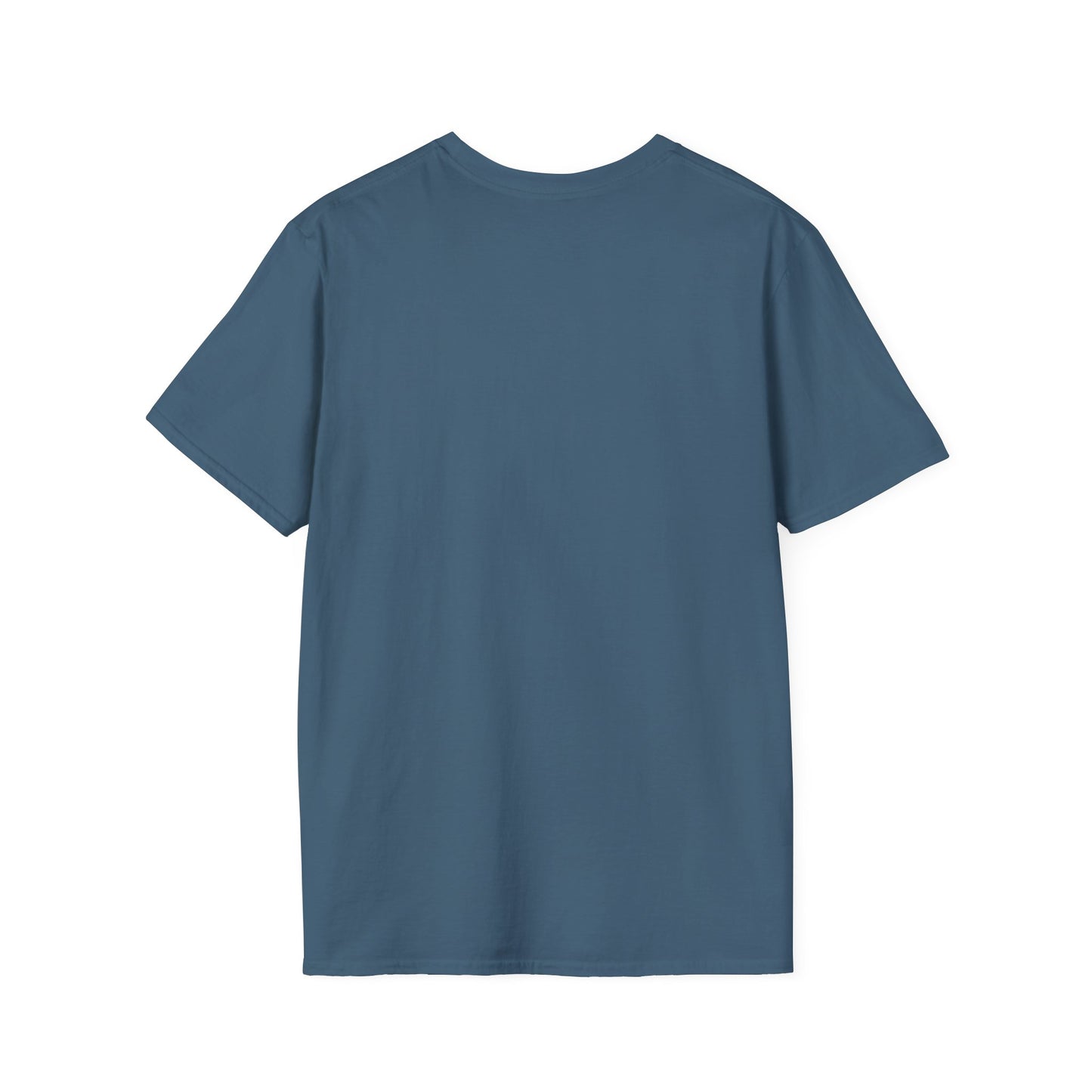 Back view of plain blue funny raccoon t-shirt by Printify with a classic crew neck and short sleeves