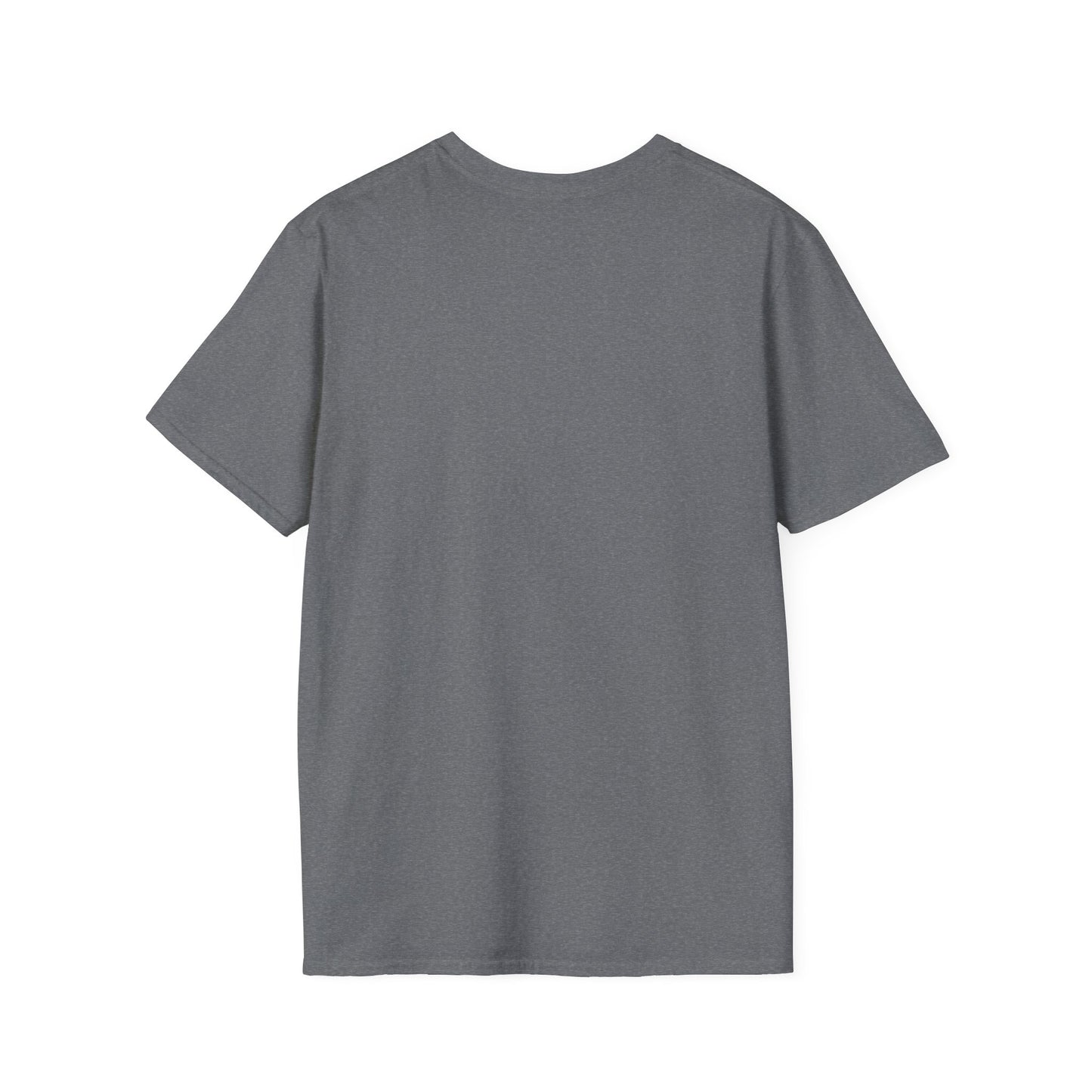 Back view of a plain gray funny raccoon t-shirt by Printify with short sleeves and crew neck
