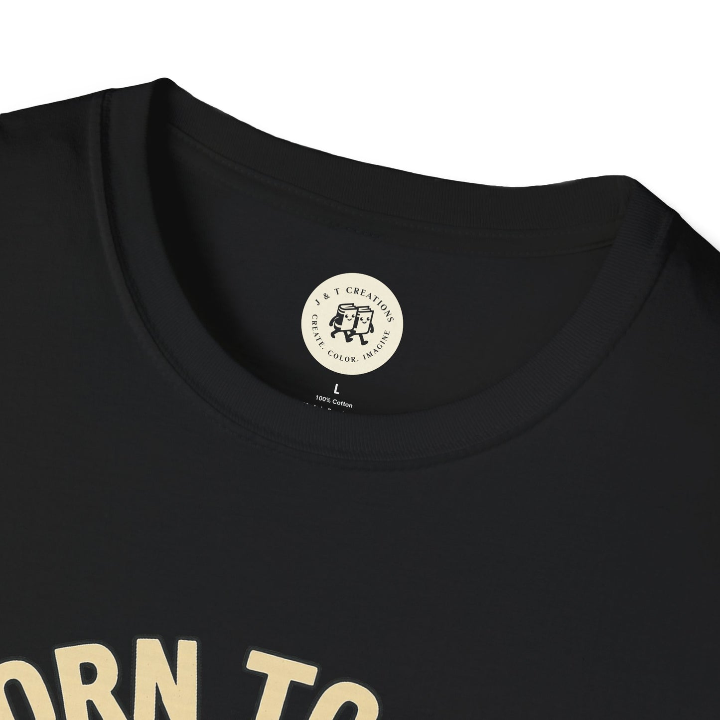 Black Printify T-shirt featuring a close-up of the neckline with humorous text perfect for funny summer BBQ shirts