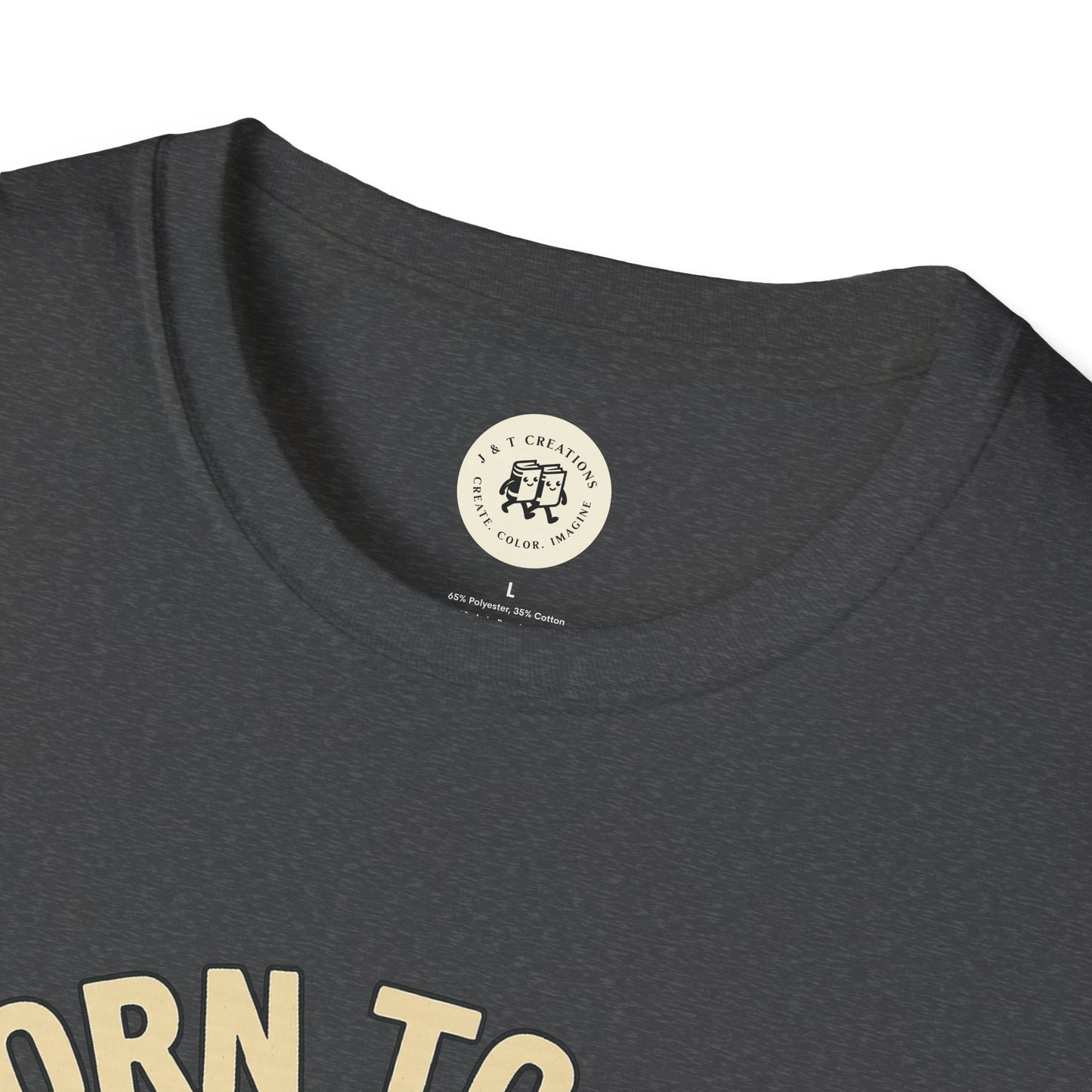 Close-up of a dark gray Printify T-shirt collar featuring funny summer BBQ shirts design