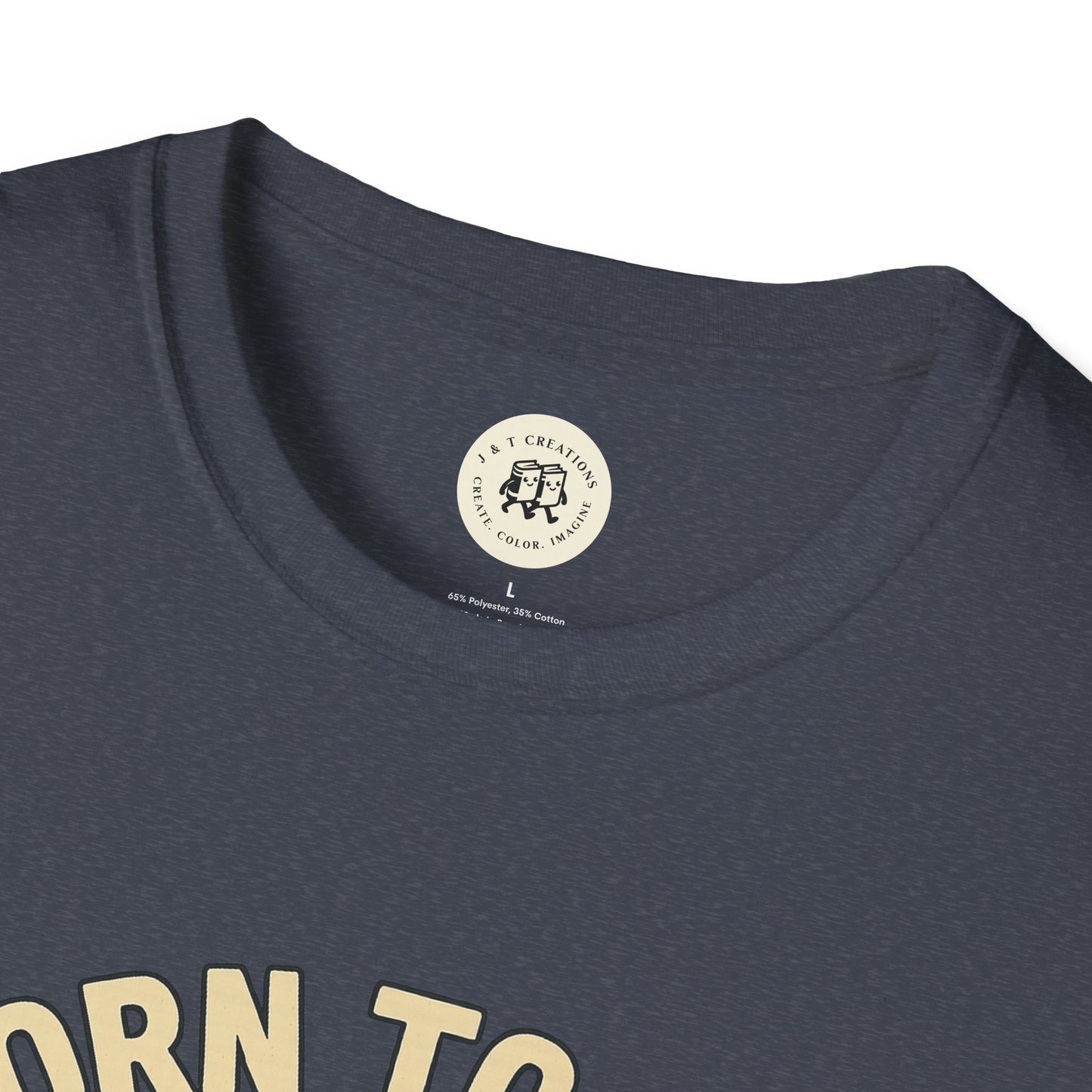 Printify dark gray T-shirt close-up showing neck and collar with funny summer BBQ shirts design