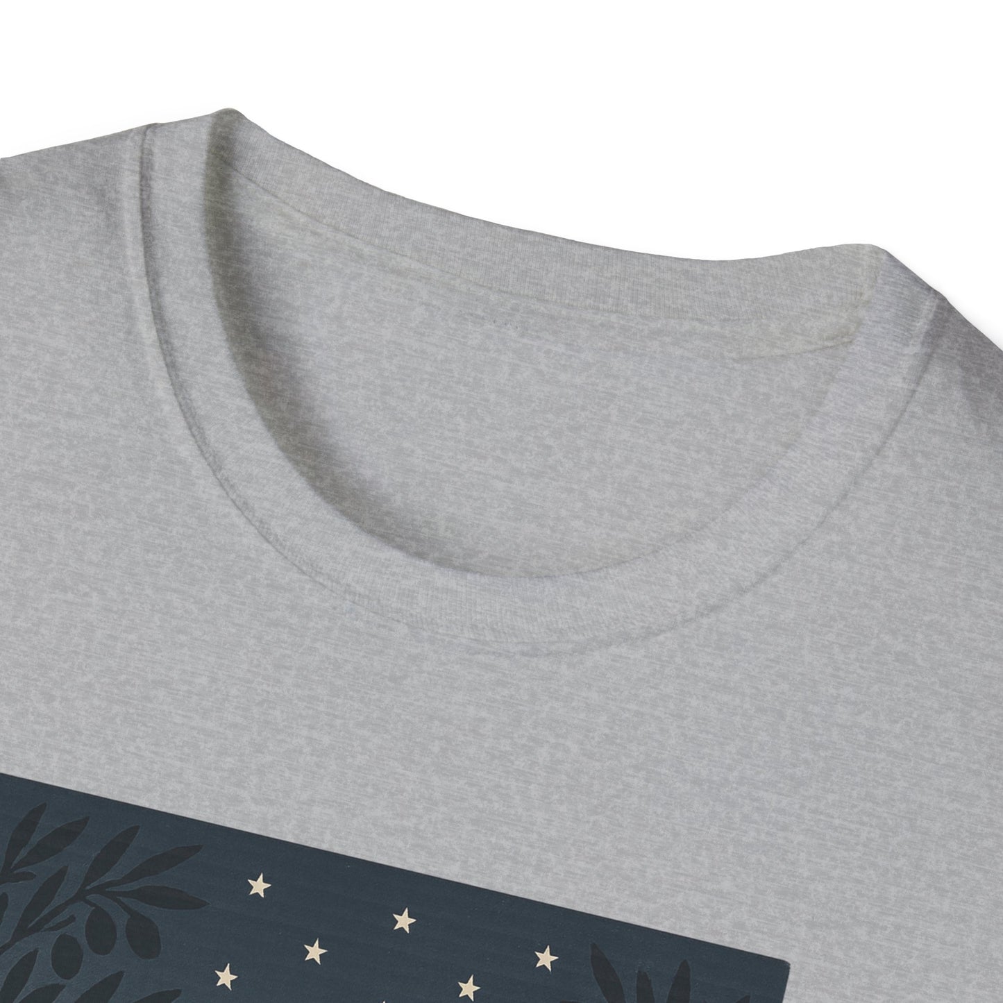 Printify gray t-shirt close-up showing neckline and part of design for golden gate bridge summer t-shirt