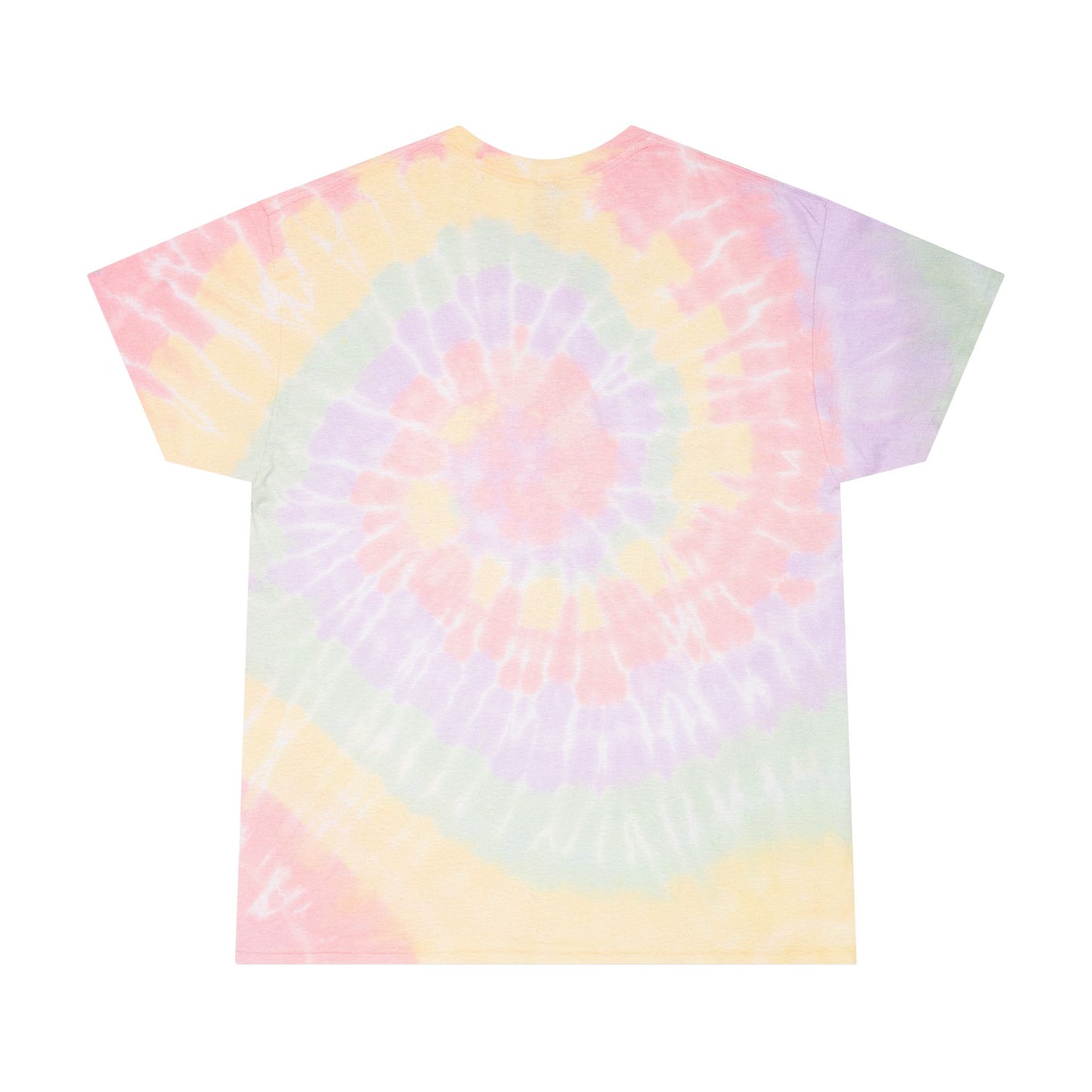 Printify rainbow tie-dye t-shirt with pastel spiral pattern on soft fabric
