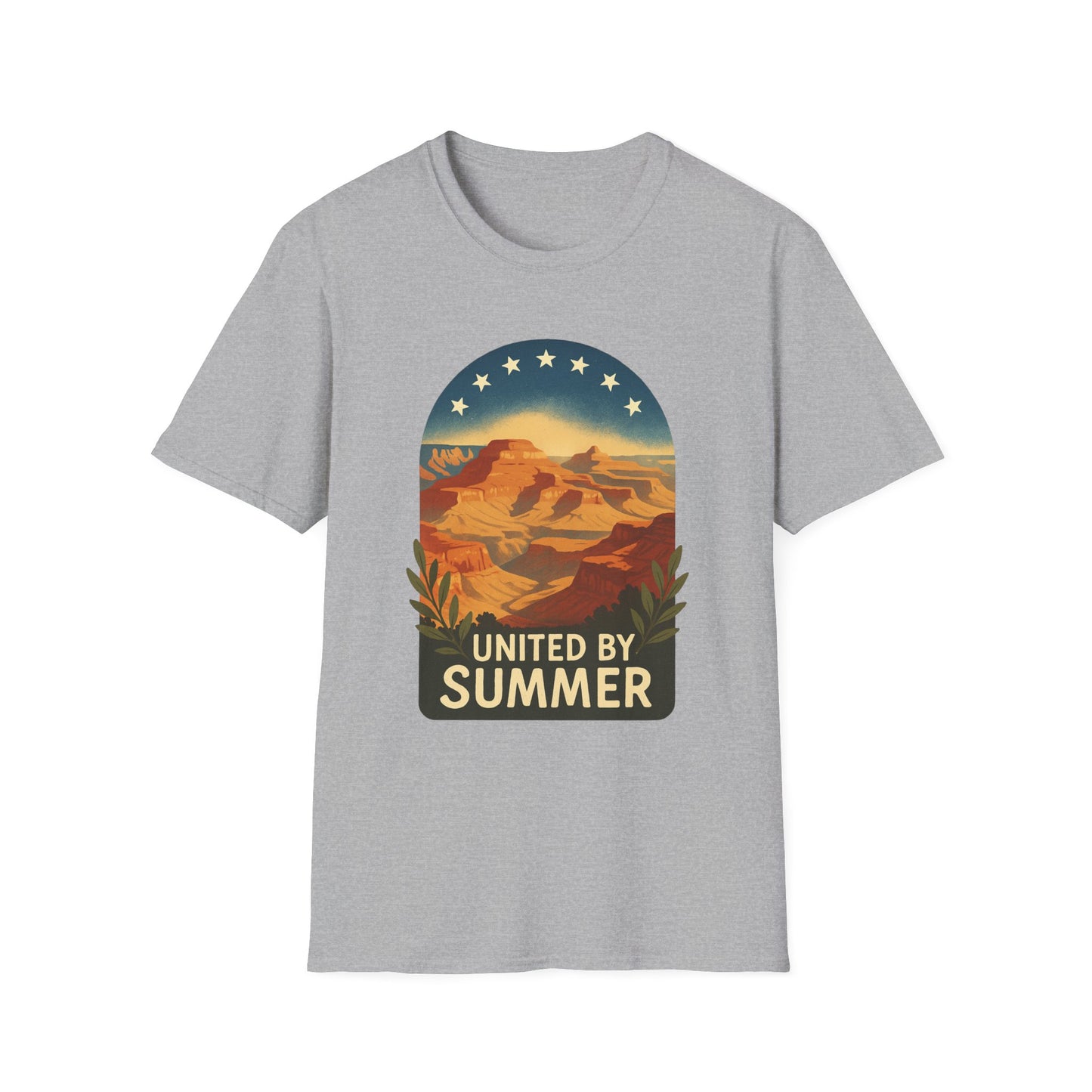 Printify Grand Canyon patriotic shirt in light gray with summer-themed canyon graphic and stars