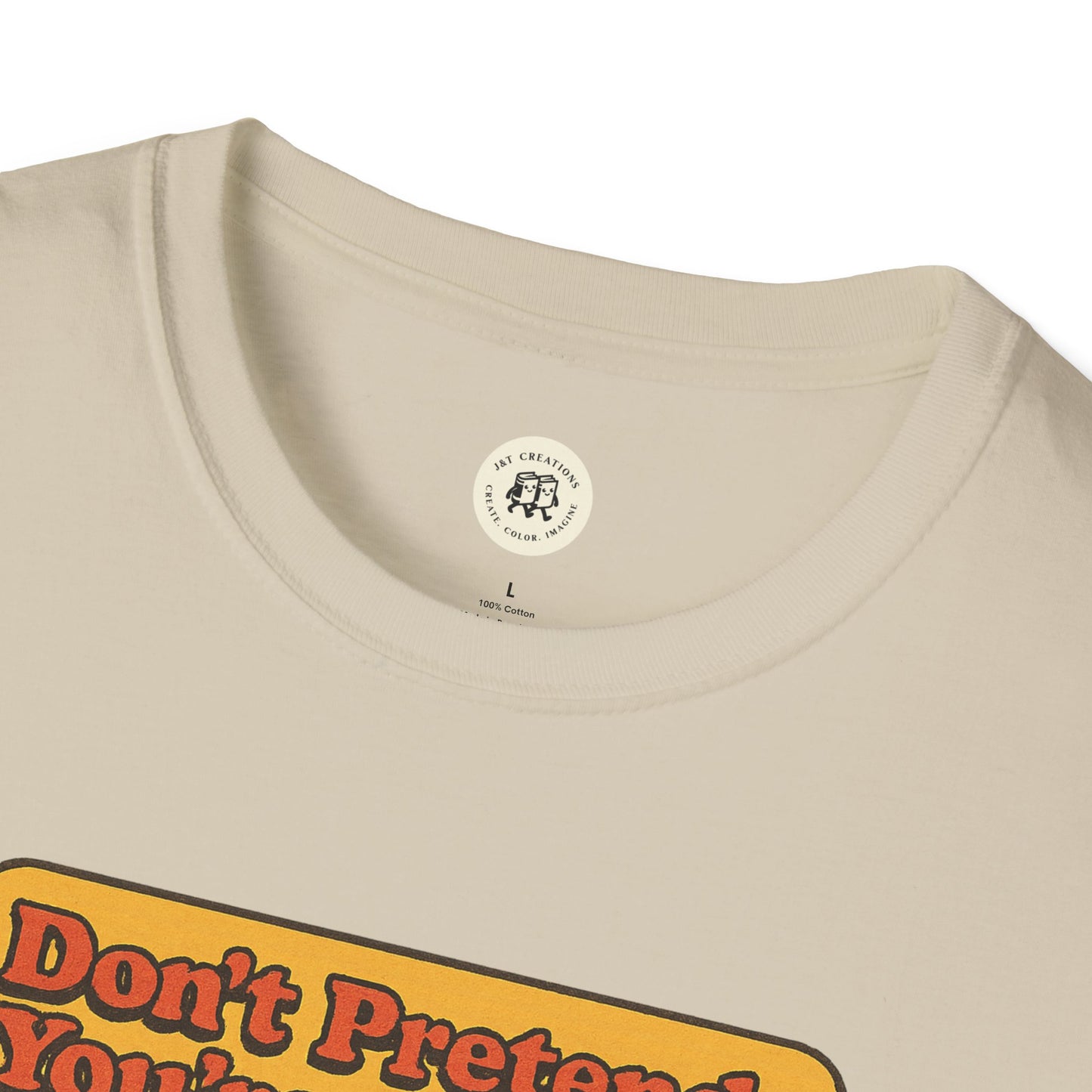 Close-up of Printify beige T-shirt featuring Holden Caulfield mental health t-shirt design with text graphic