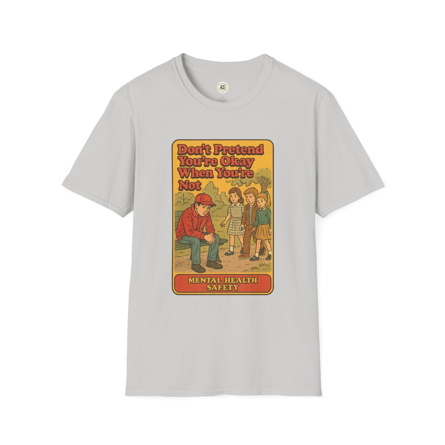 Printify Holden Caulfield mental health t-shirt with vintage style mental health safety graphic