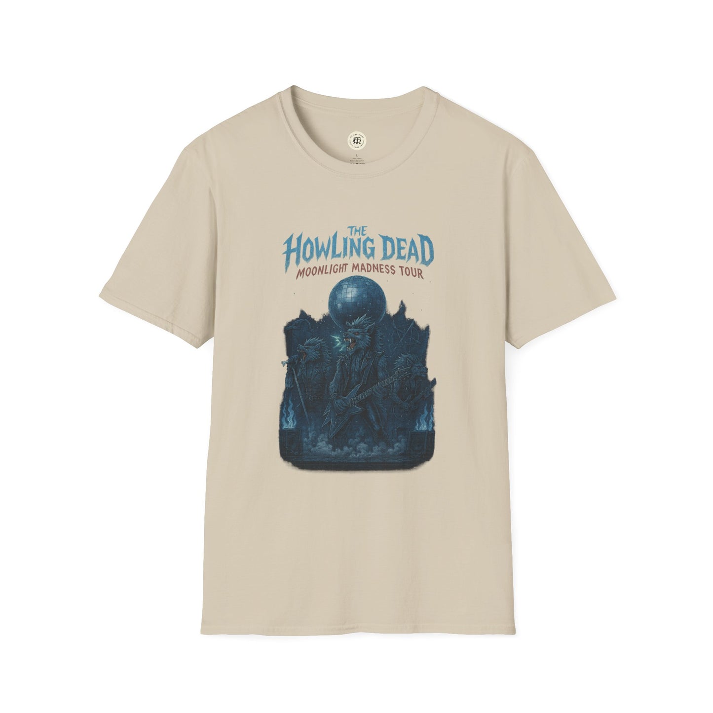 Printify howling dead halloween shirt with skeleton and moonlight madness tour graphic on beige tee
