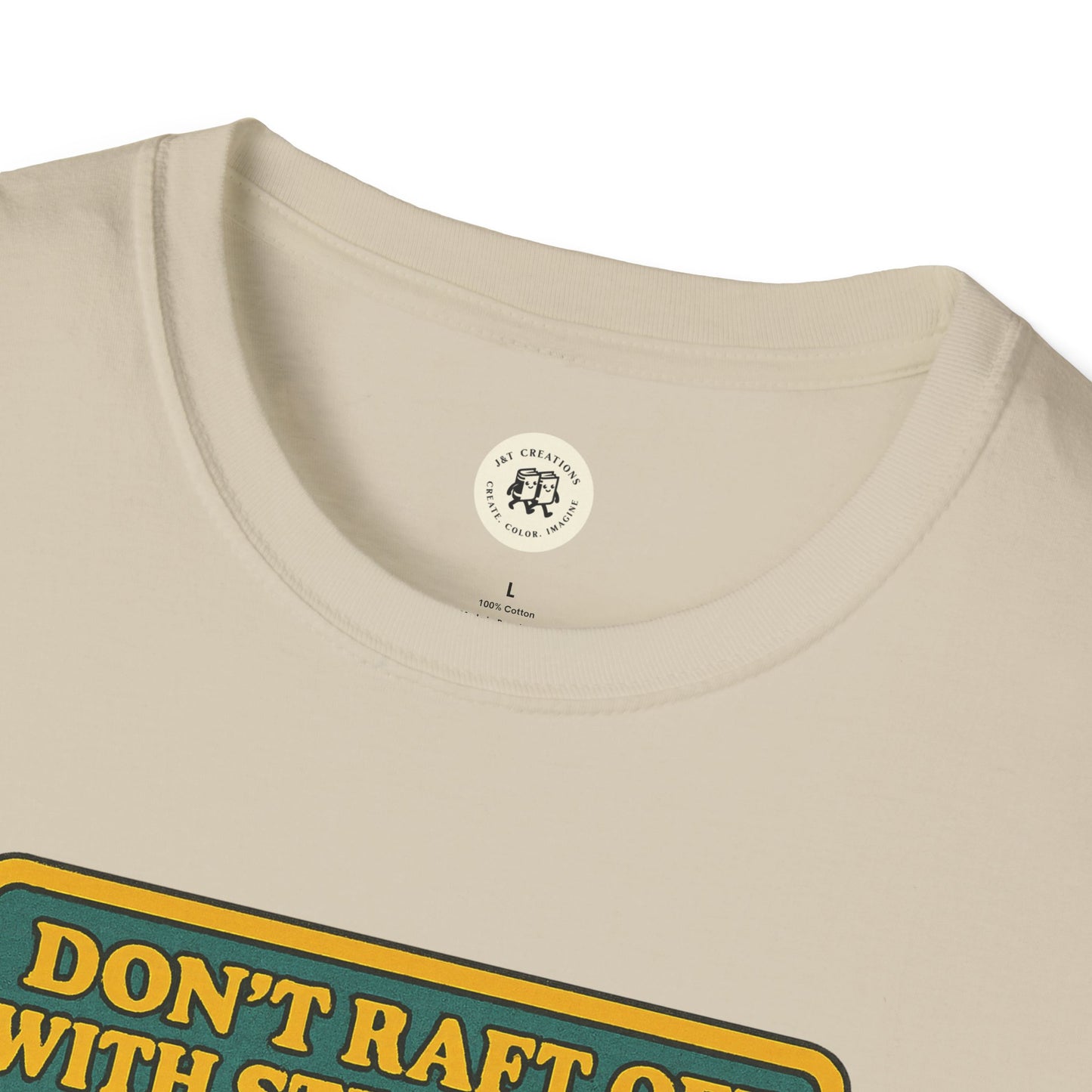 Printify Huck Finn safety t-shirt with beige fabric and bold graphic text design