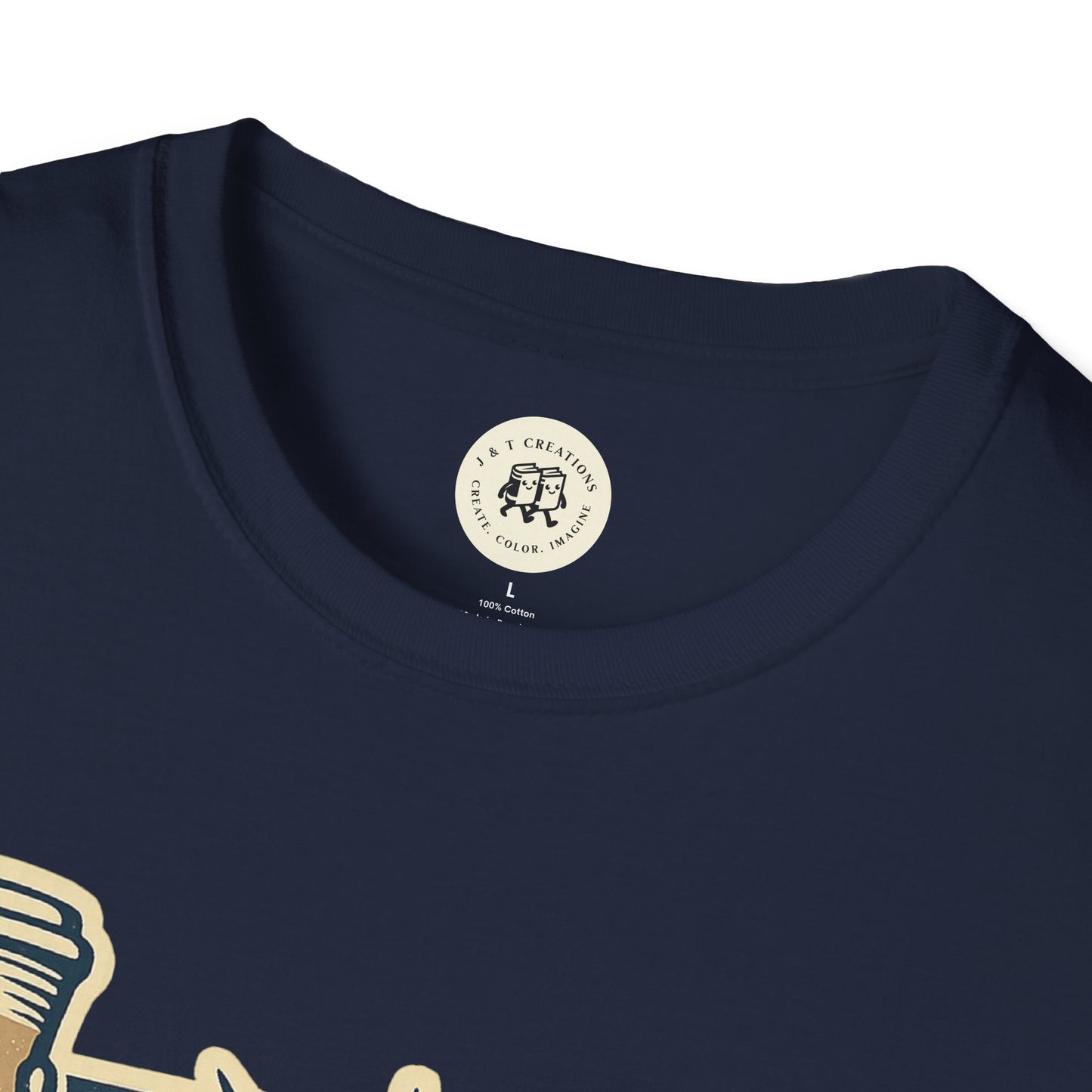 Navy blue Independence Day coffee shirt by Printify with round neckline and graphic print