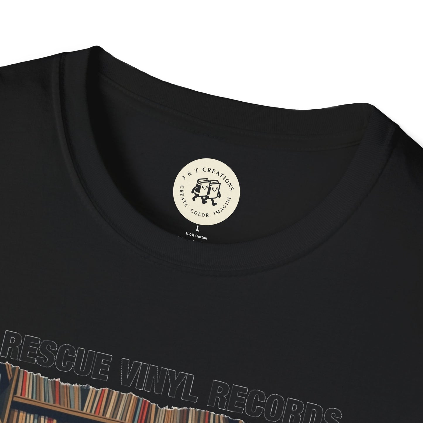 Black music lover gift shirt with vinyl records design printed by Printify, comfortable cotton t-shirt