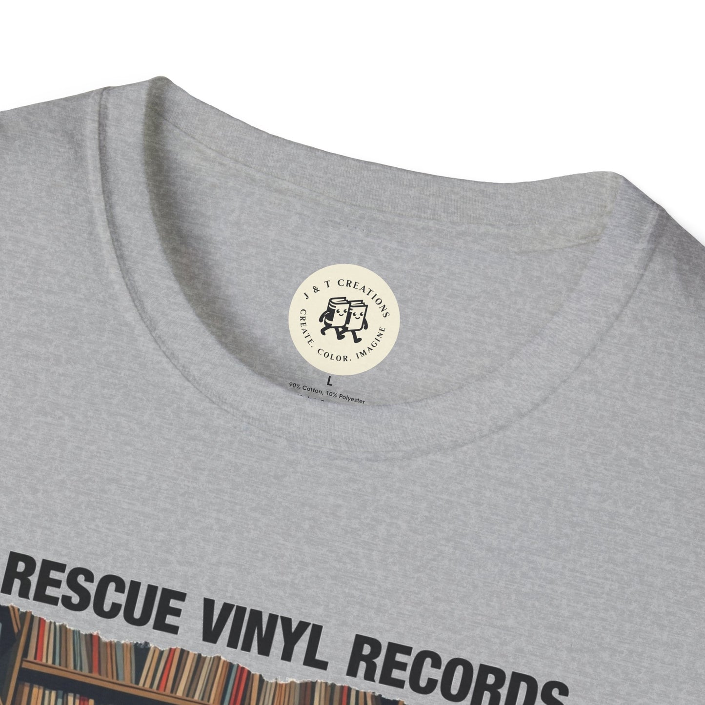 Grey music lover gift shirt featuring rescue vinyl records design from Printify