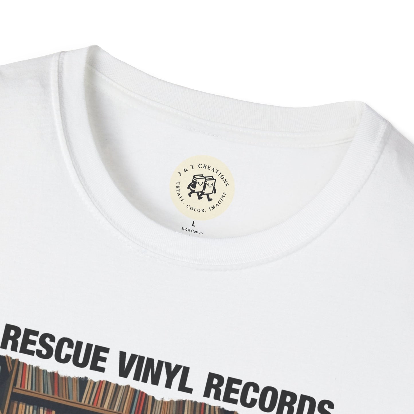 White Printify T-shirt with rescue vinyl records design music lover gift shirt