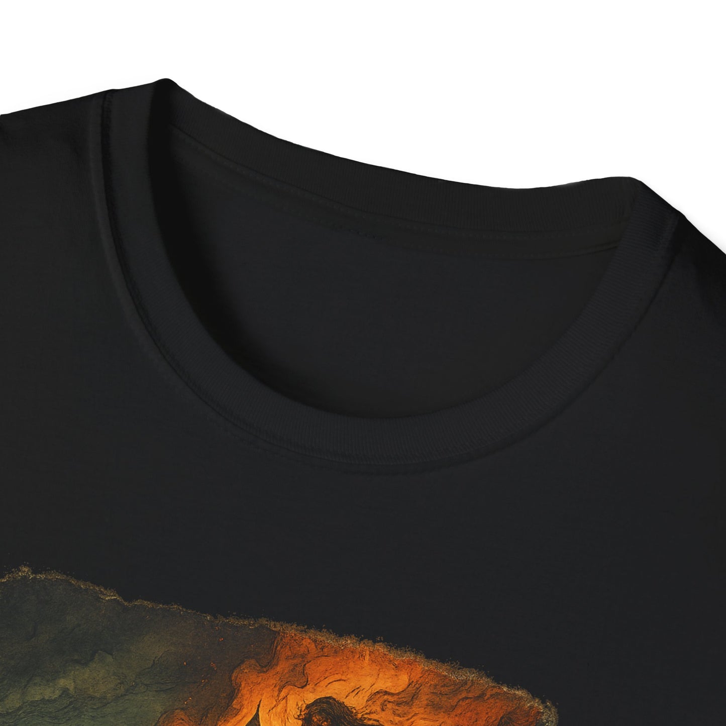 Black Printify t-shirt featuring a detailed Jane Eyre graphic t-shirt design with vintage-style artwork