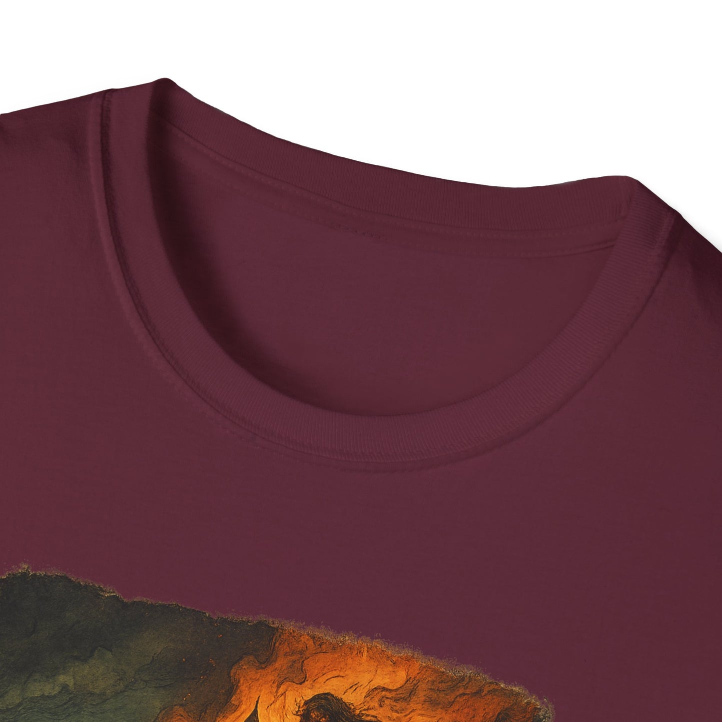 Maroon Jane Eyre graphic t-shirt by Printify featuring detailed artwork near the neckline