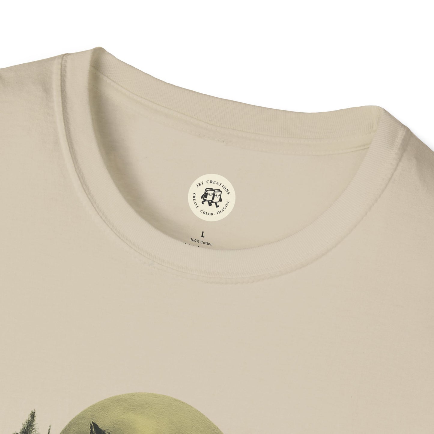 Printify beige Halloween graphic t-shirt with round neck and soft cotton fabric