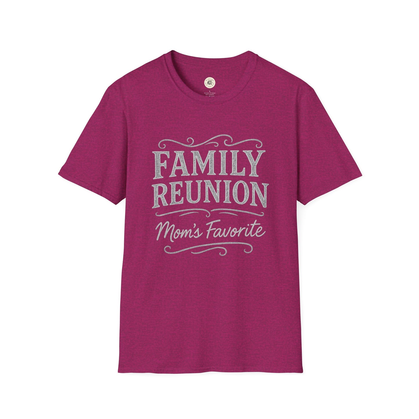 Purple family reunion t-shirt with white text reading Family Reunion Moms Favorite from Printify
