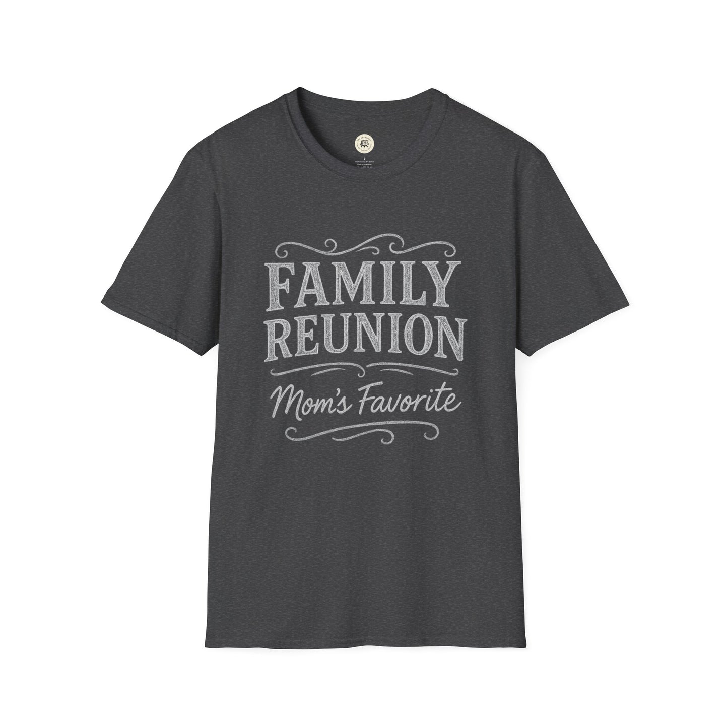 Printify charcoal family reunion t-shirt with Mom's Favorite text for family gatherings