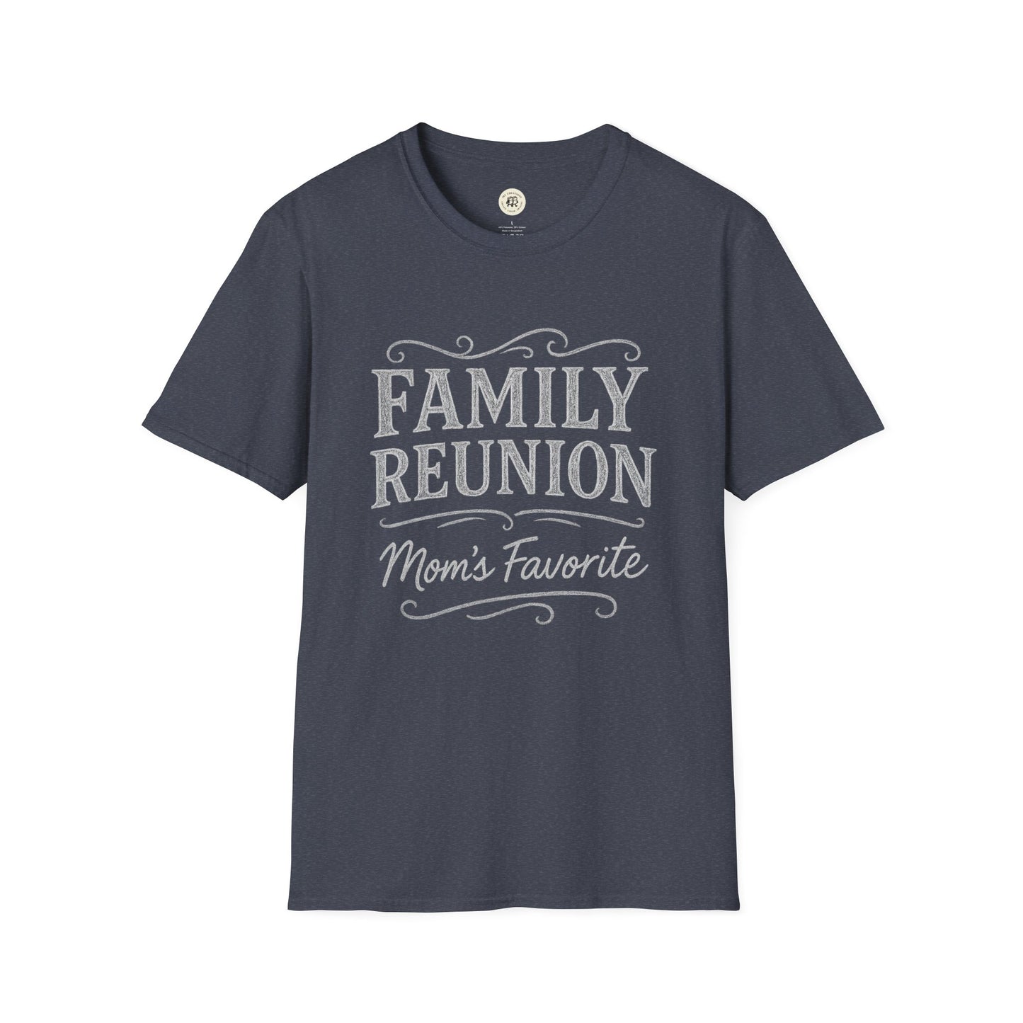 Printify navy blue family reunion t-shirt with Mom's Favorite text in white