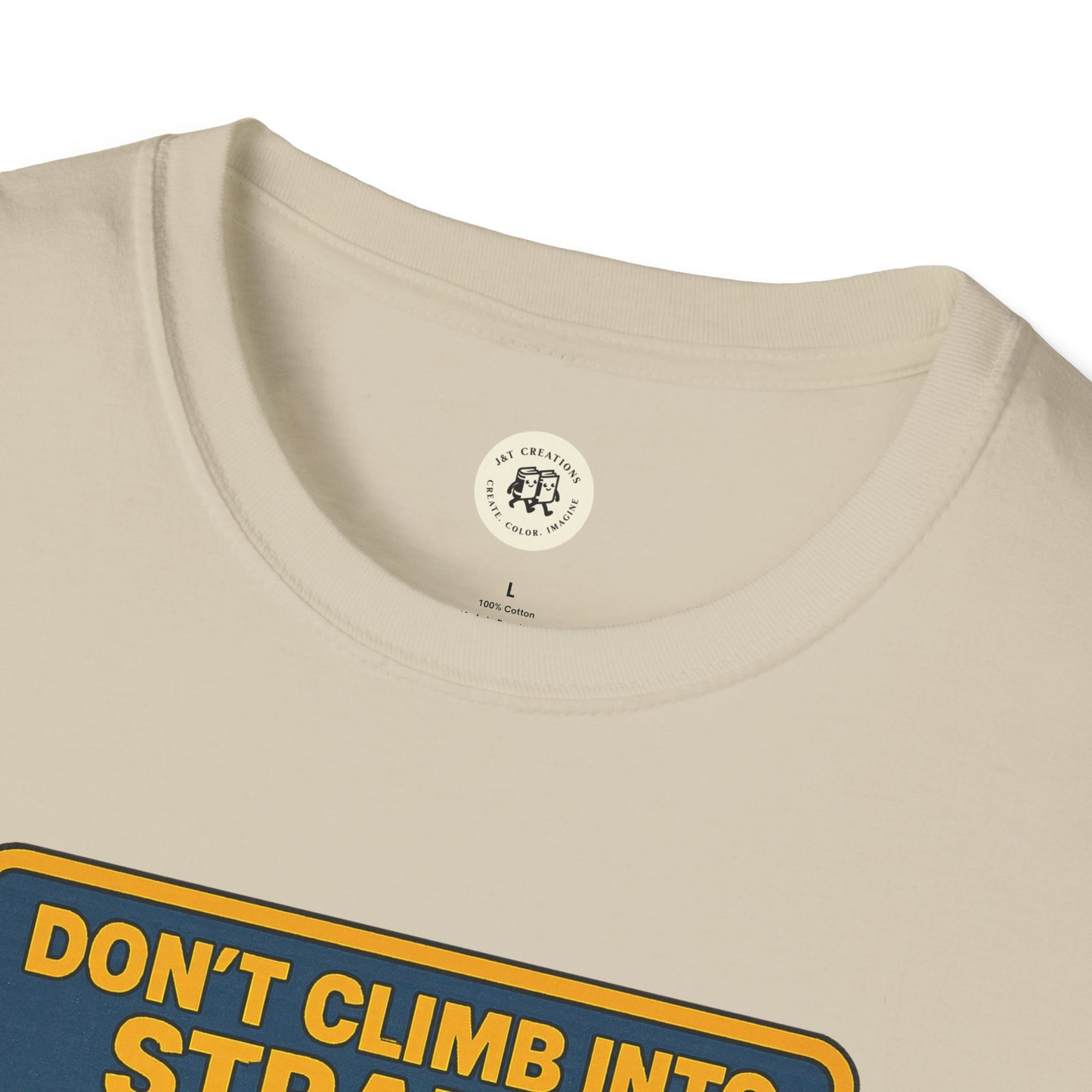 Close-up of Printify Captain Nemo graphic t-shirt for kids in beige with bold yellow and blue text design