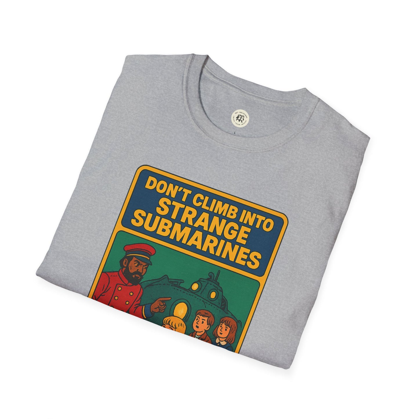 Captain Nemo graphic t-shirt for kids in gray with colorful submarine and characters print