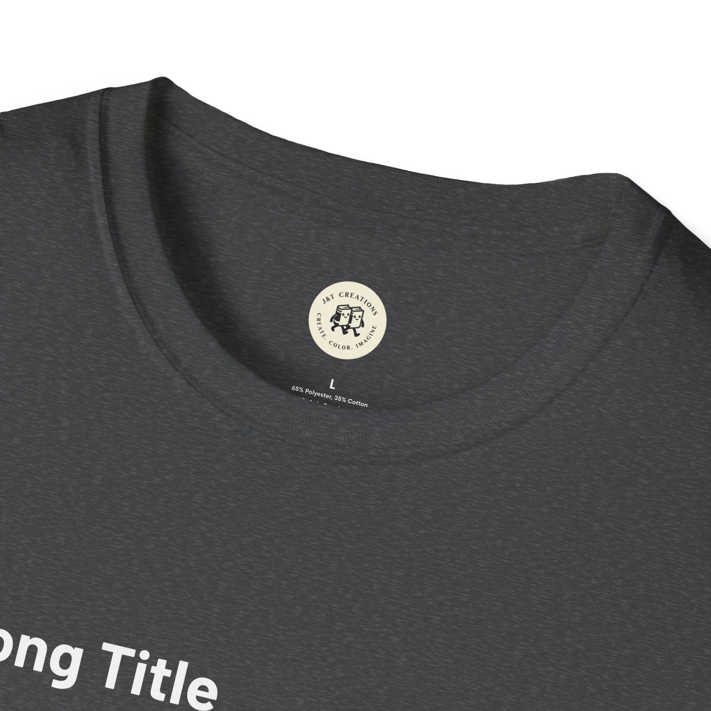 Close-up of a black Printify custom music player t-shirt collar and fabric texture